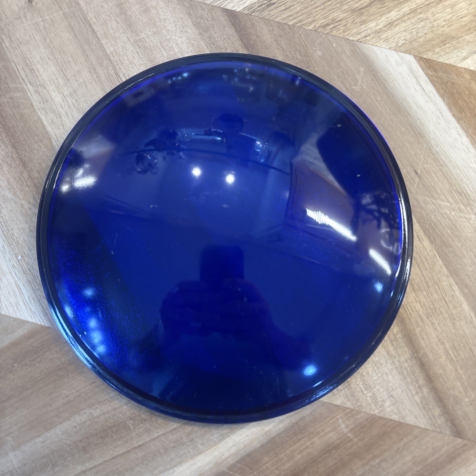 Vintage blue glass lens 6 1/4” possible railroad, ambulance Columbus metal prod￼