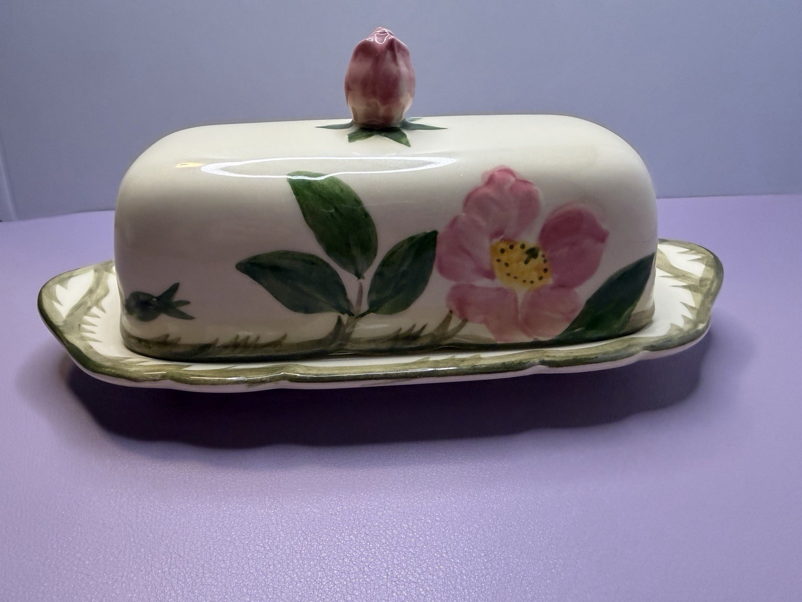 Vtg 1949 Franciscan Desert Rose Covered Butter Dish California Rosebud Finial