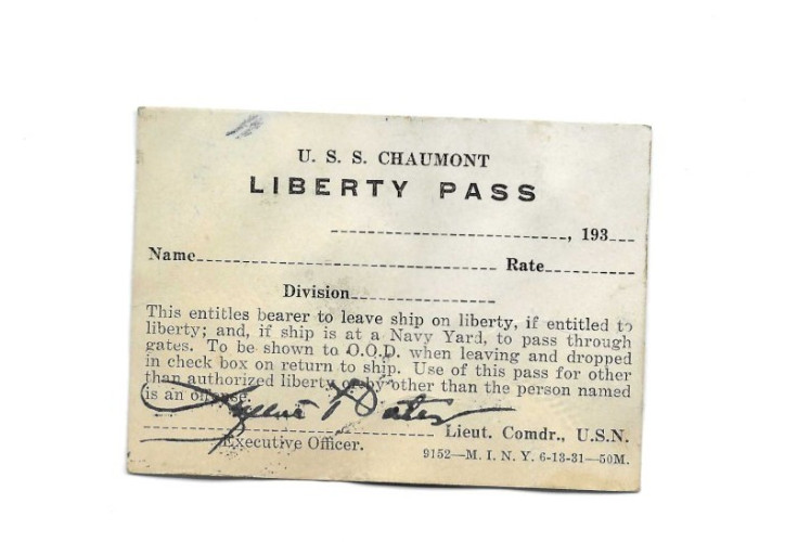 1930\'s U.S. Navy Liberty Pass USS Chaumont (AP-5)