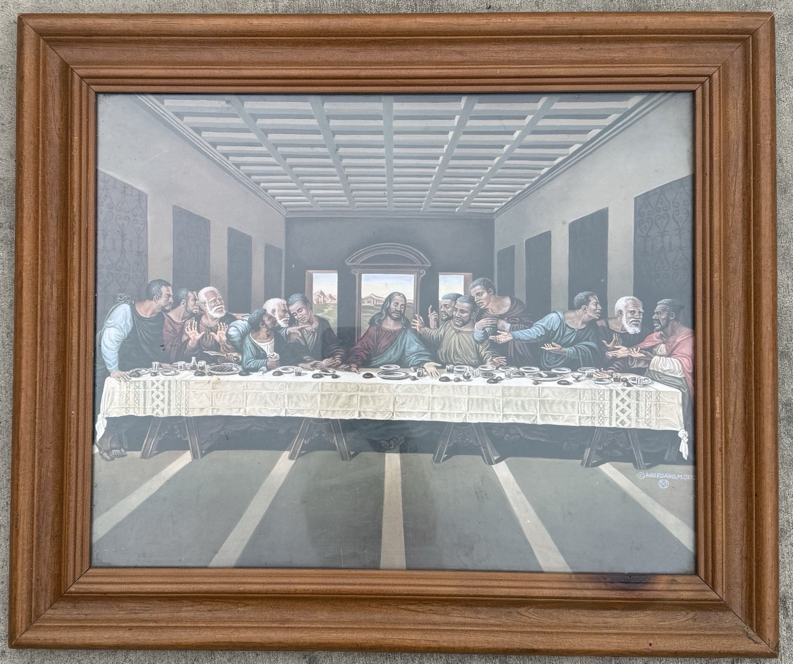 1970s African American Black Last Supper Jesus Christ Religious Art Print Framed