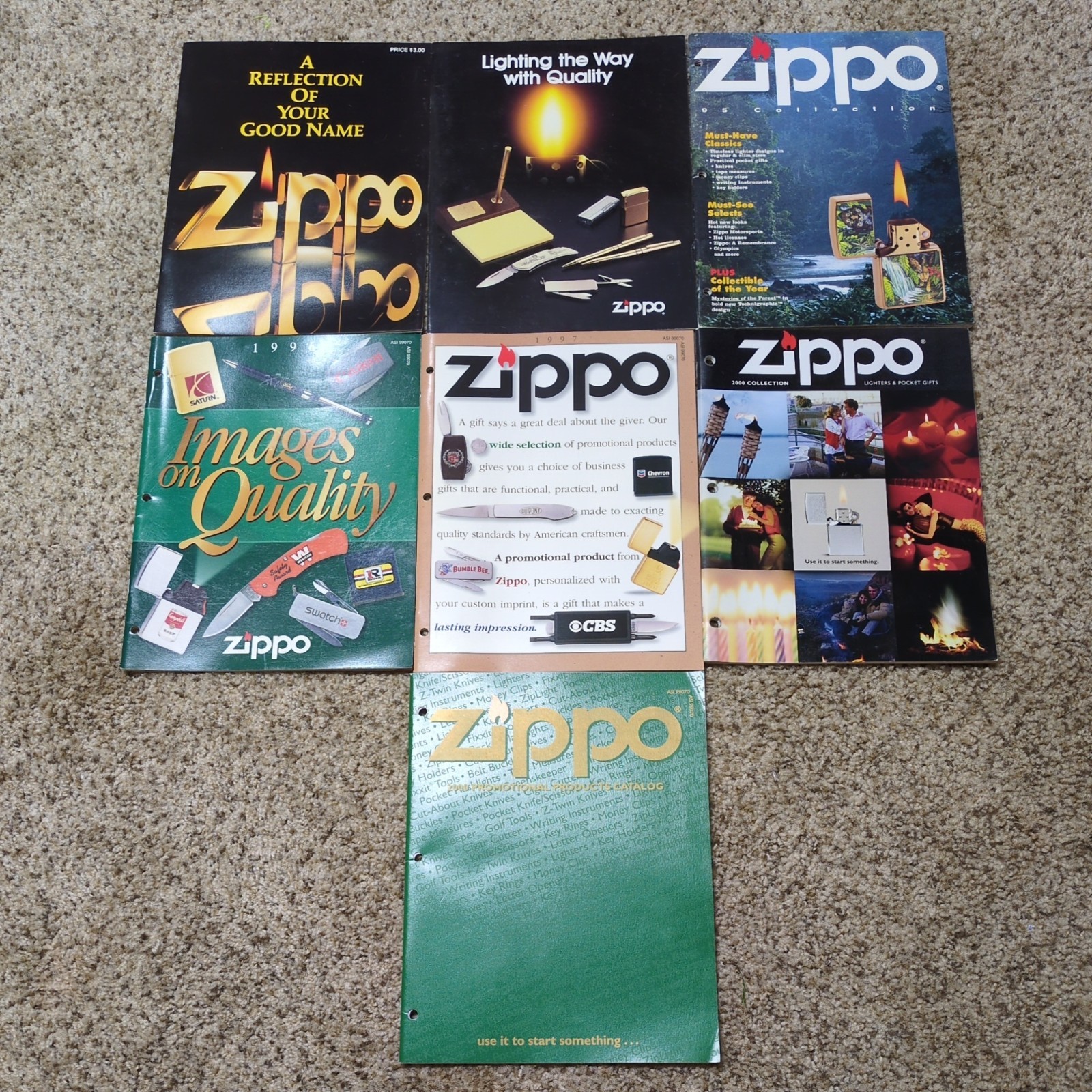 LOT OF 7 Vintage Zippo USA Dealer Product Sales Catalog Promotional, 1989-2000