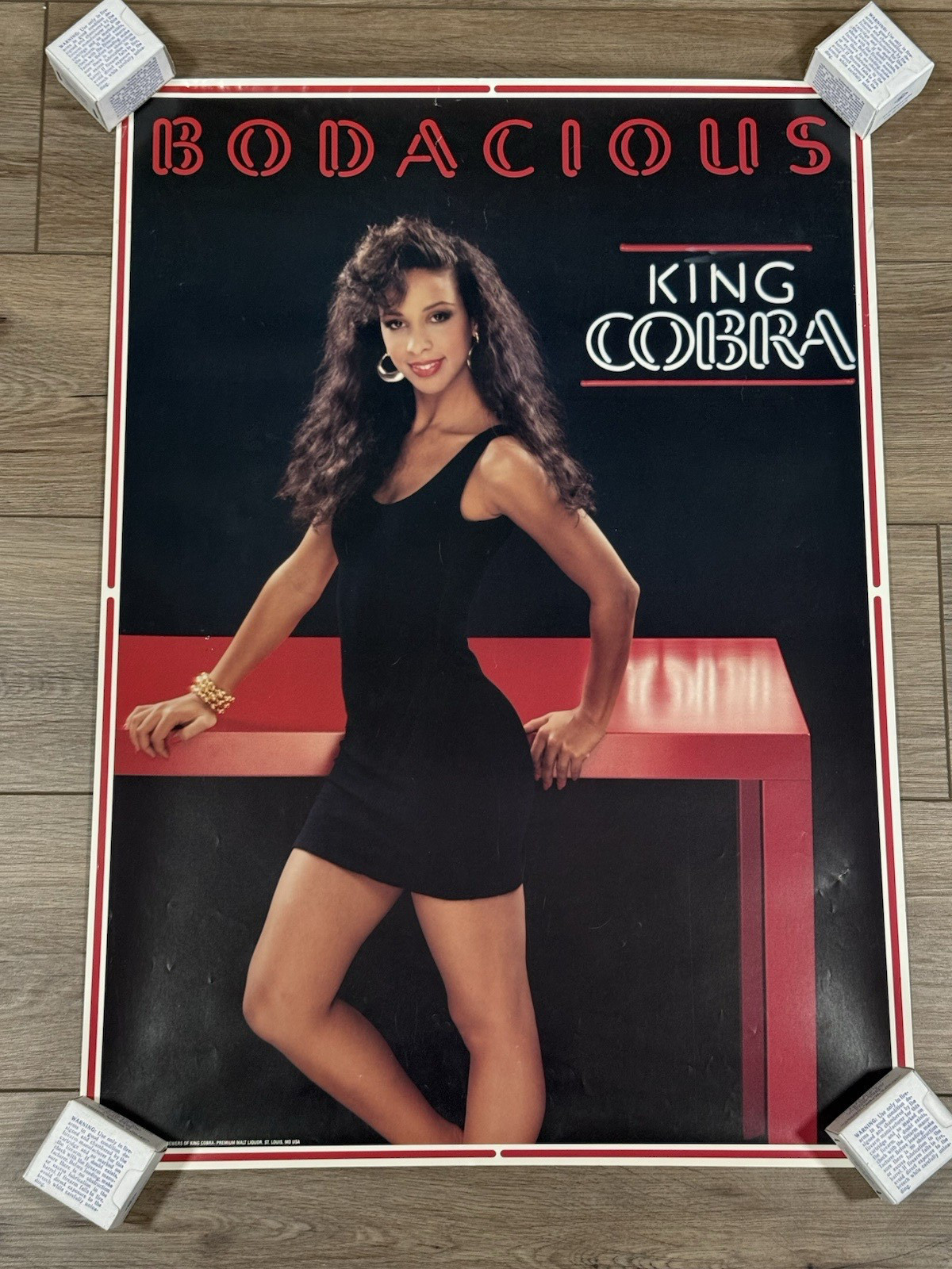 Vintage 1989 King Cobra Malt Liquor Bodacious Sexy Girl Mancave Poster 27.5 x 20