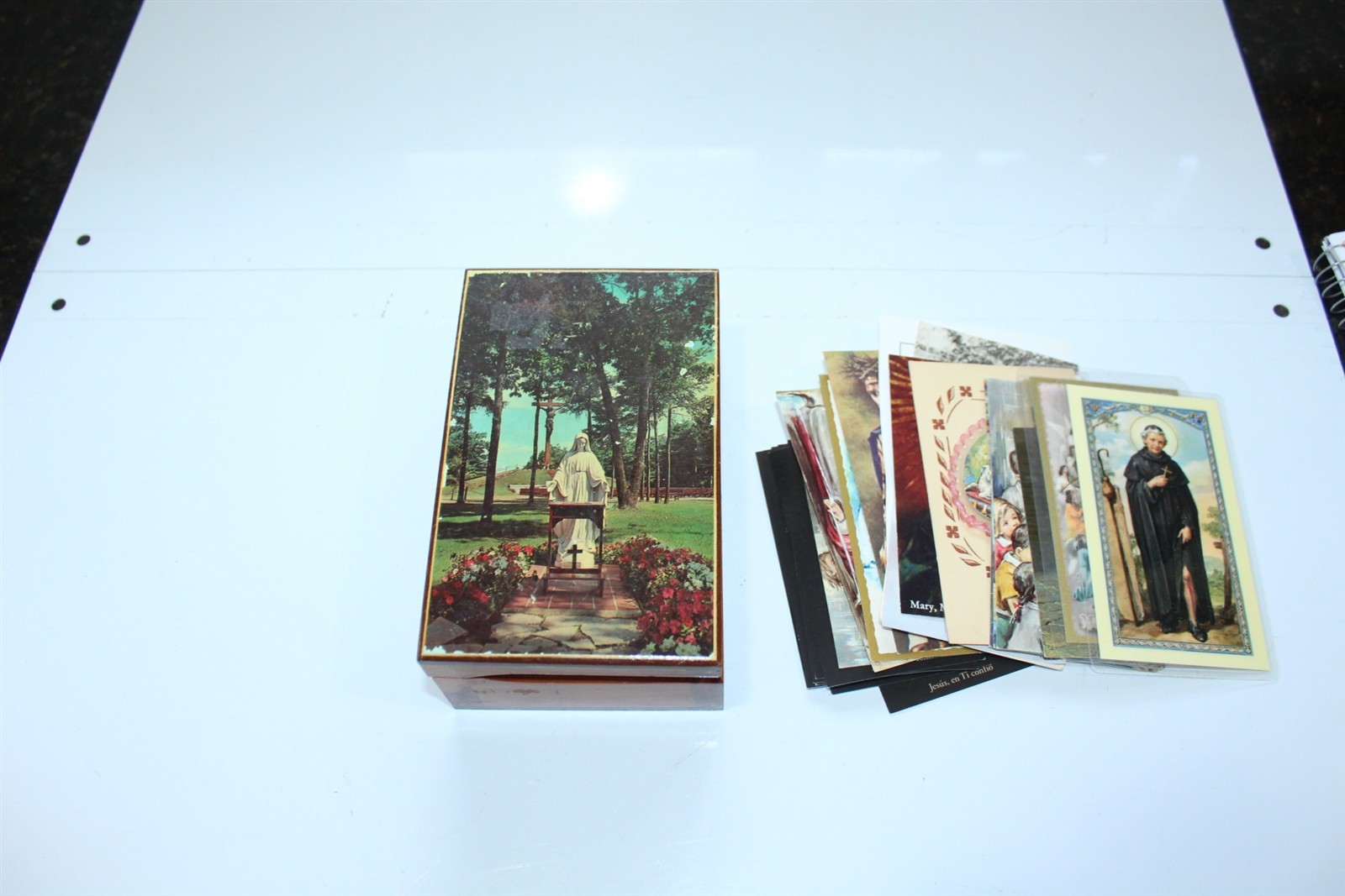 Vintage Cedar Trinket Box Souvenir Our Lady Of The Shrine Michigan + Religious 