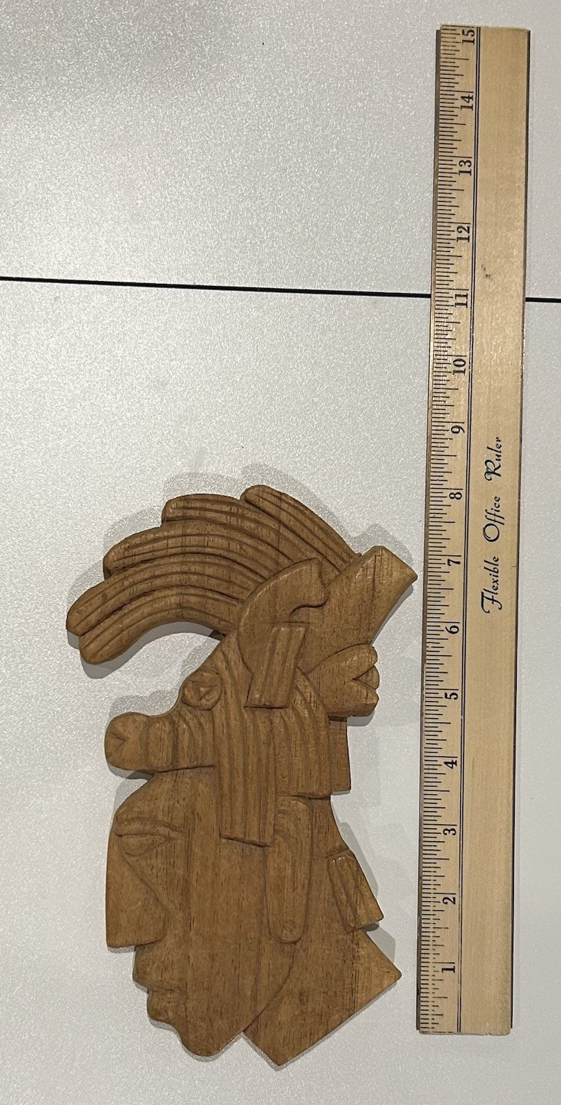 Vintage Mayan Wood Carving Plaque Palenque Chan Baalam King Profile Folk Art 