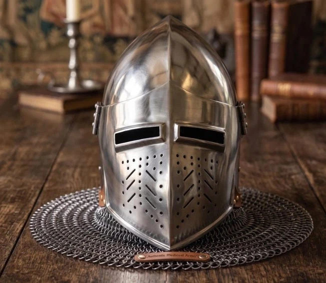 Medieval Bascinet Hounskull Visored Helmet With Chainmail 16 Ga Steel