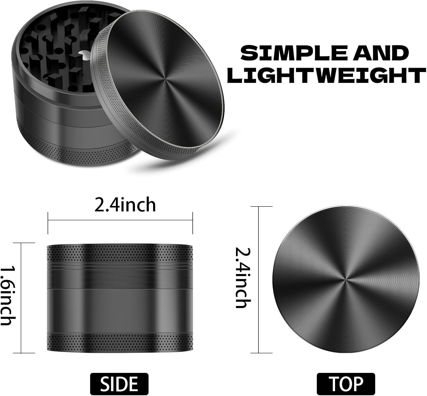 Grinder Magnetic Herb - Medium 2.5 inch (BLACK) 4 Pcs - US SELLER