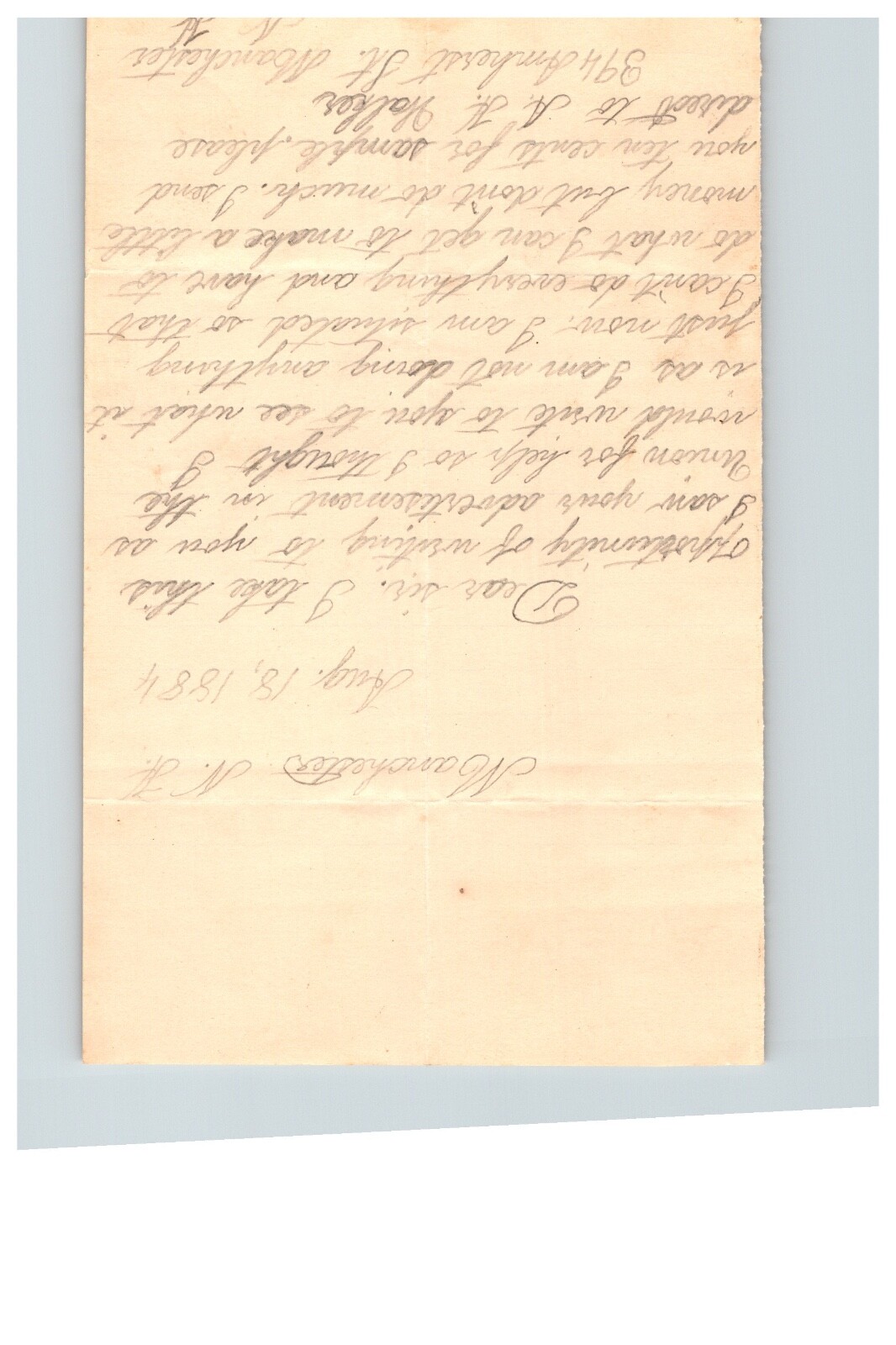 1884 Handwritten Letter A H Walker Manchester NH New Hampshire History Family
