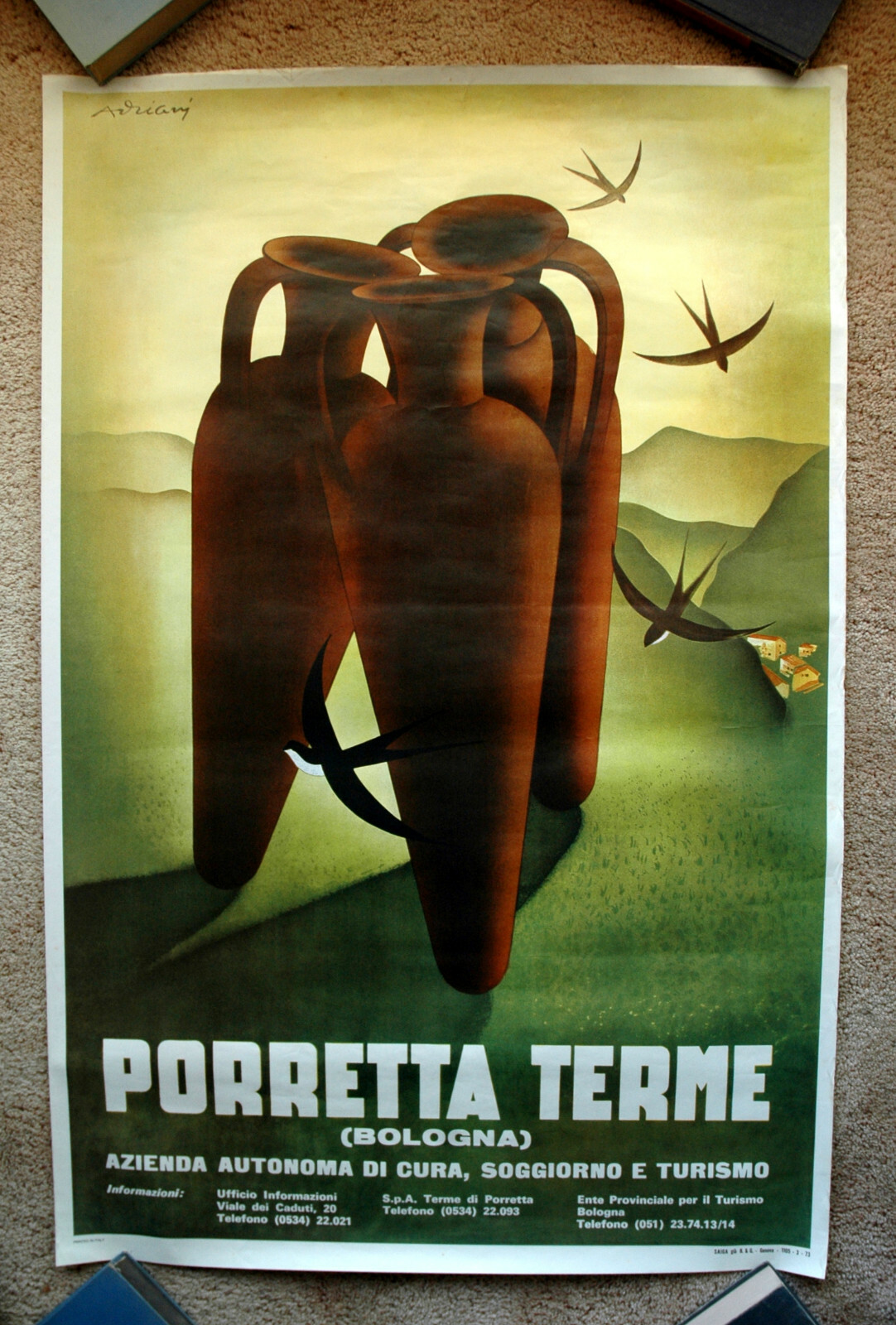Vintage Original 1973 ITALY Travel Poster Train airline art tourism Tuscany air
