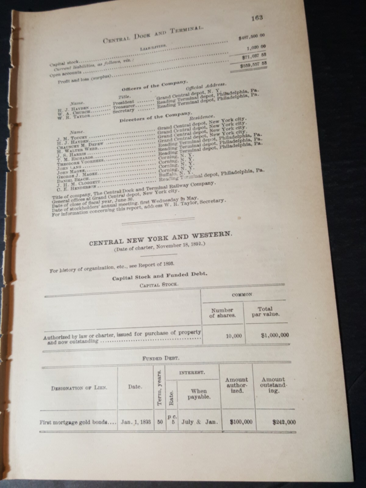 1895 train report CENTRAL NEW YORK & WESTERN RAILROAD  Belfast to Perkinsvilke