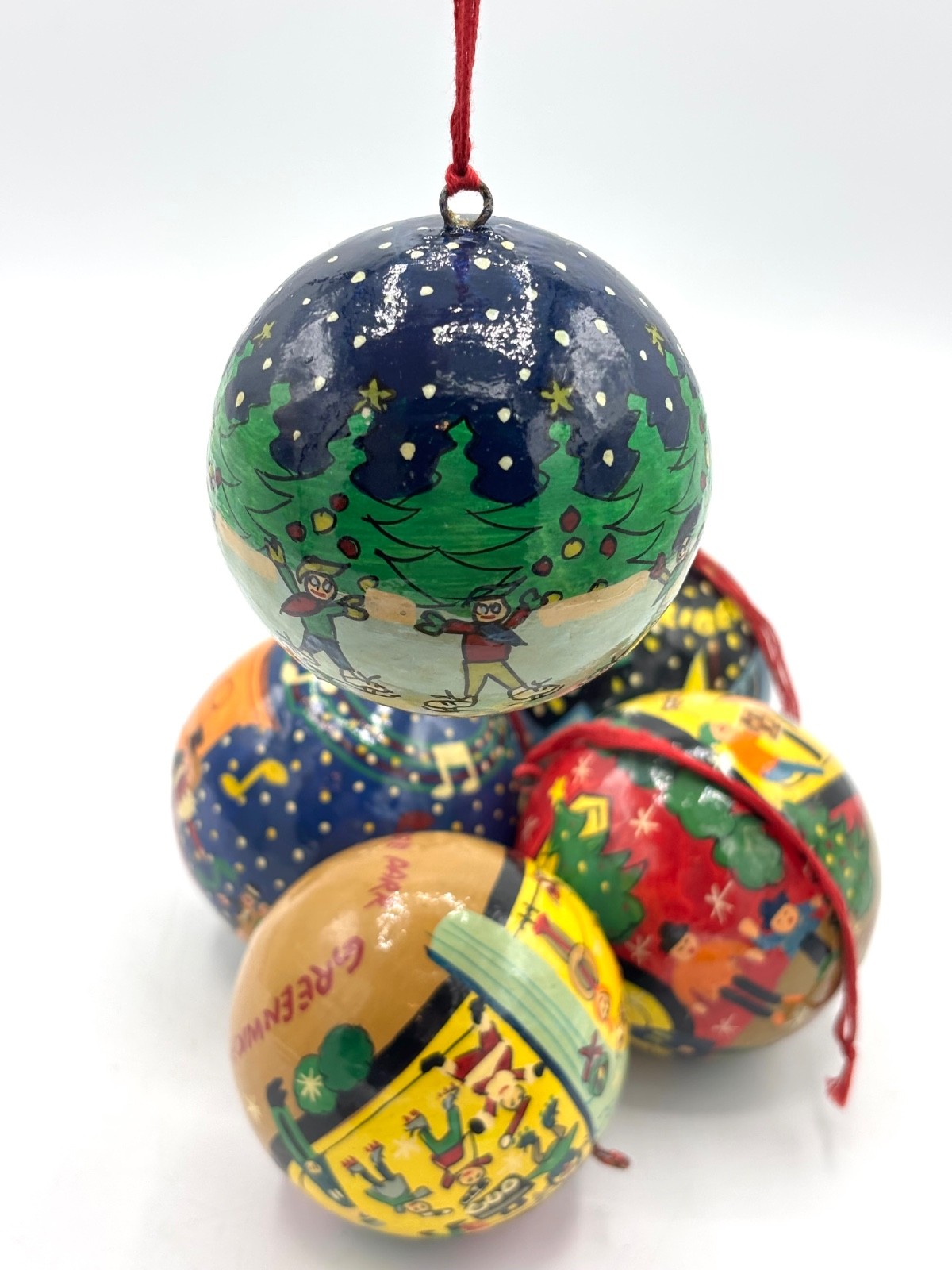 5 RARE VTG MICHAEL STORRING NYC BLOOMINGDALE'S HAND PAINTED Ornaments NY Scenes