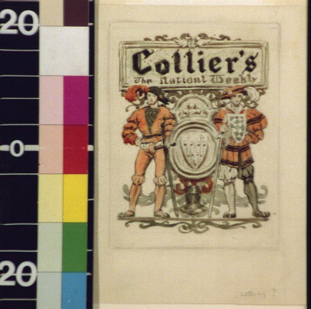 Colliers Cover Coat of Arms Men in Medieval Dress 1890s Walter Appleton Clark