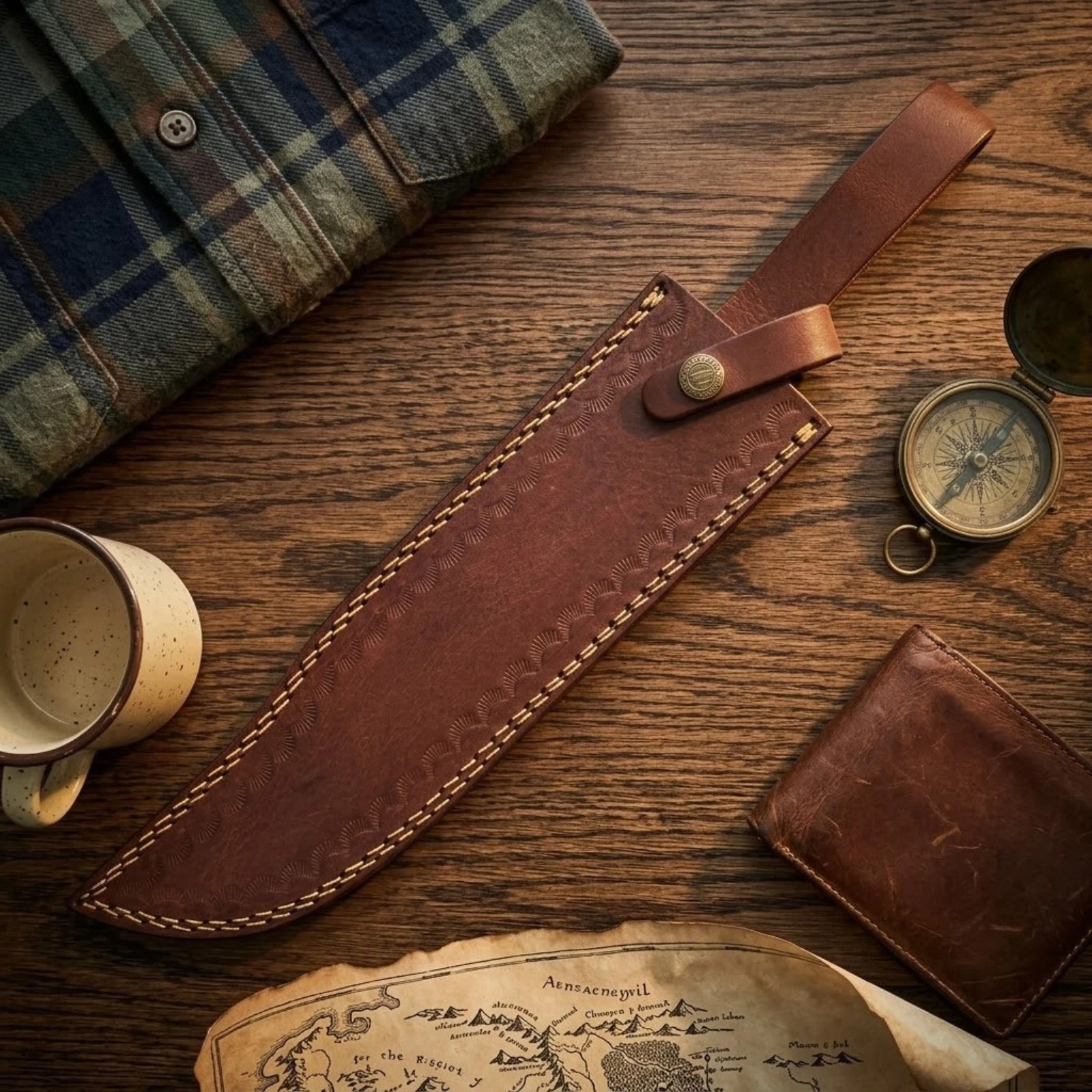 Handmade Brown Leather Replacement Sheath Scabbard Big Bowie Knife fits 8\