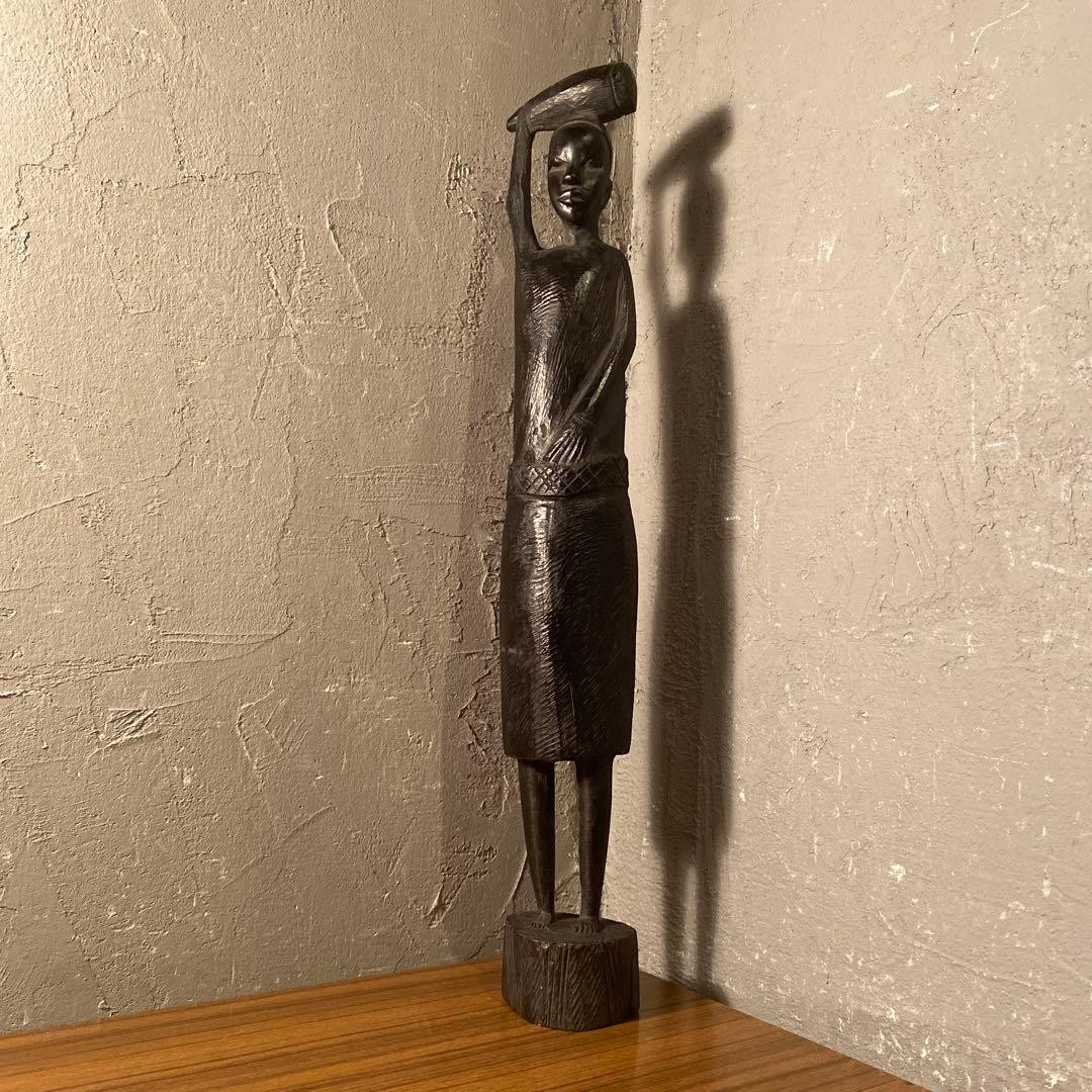 Vintage Tanzanian Makonde Ebony Woman Sculpture African Folk Art 46cm Collectibl
