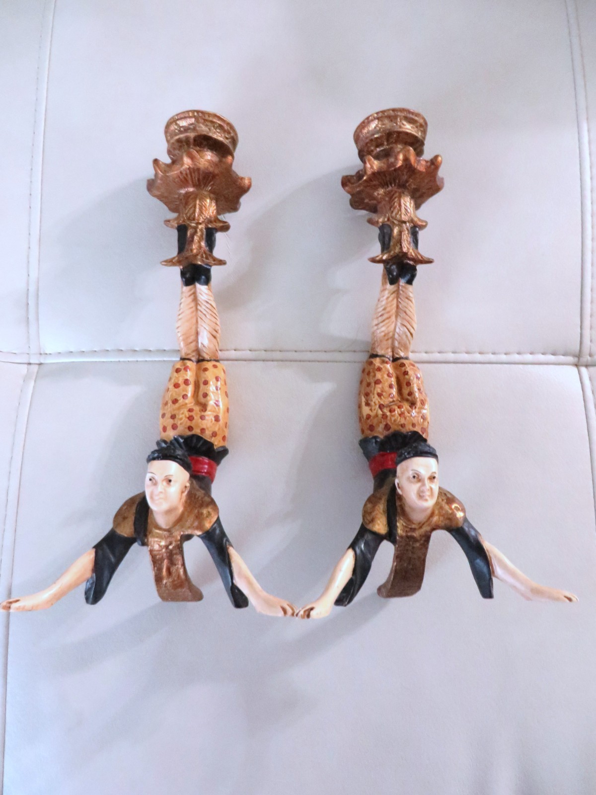 Vintage MCM matching pair CHINESE CIRCUS ACROBAT Candle Holders 7\