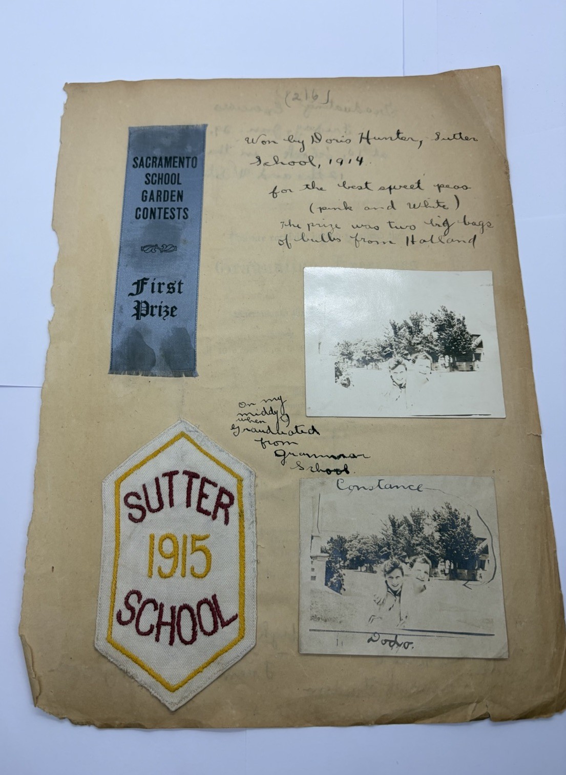 Antique 1916 Graduation Program Sutter School California + Patch Ribbon & Photos