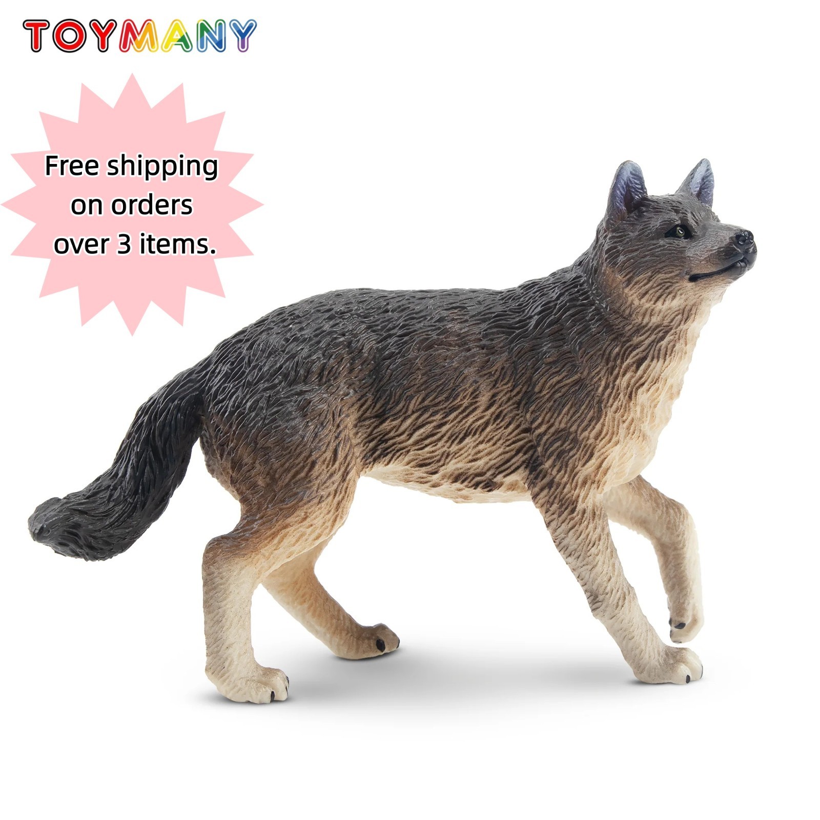 Toymany Standing Grey Wolf Figurine Toy Wild Animal Statue Collectible