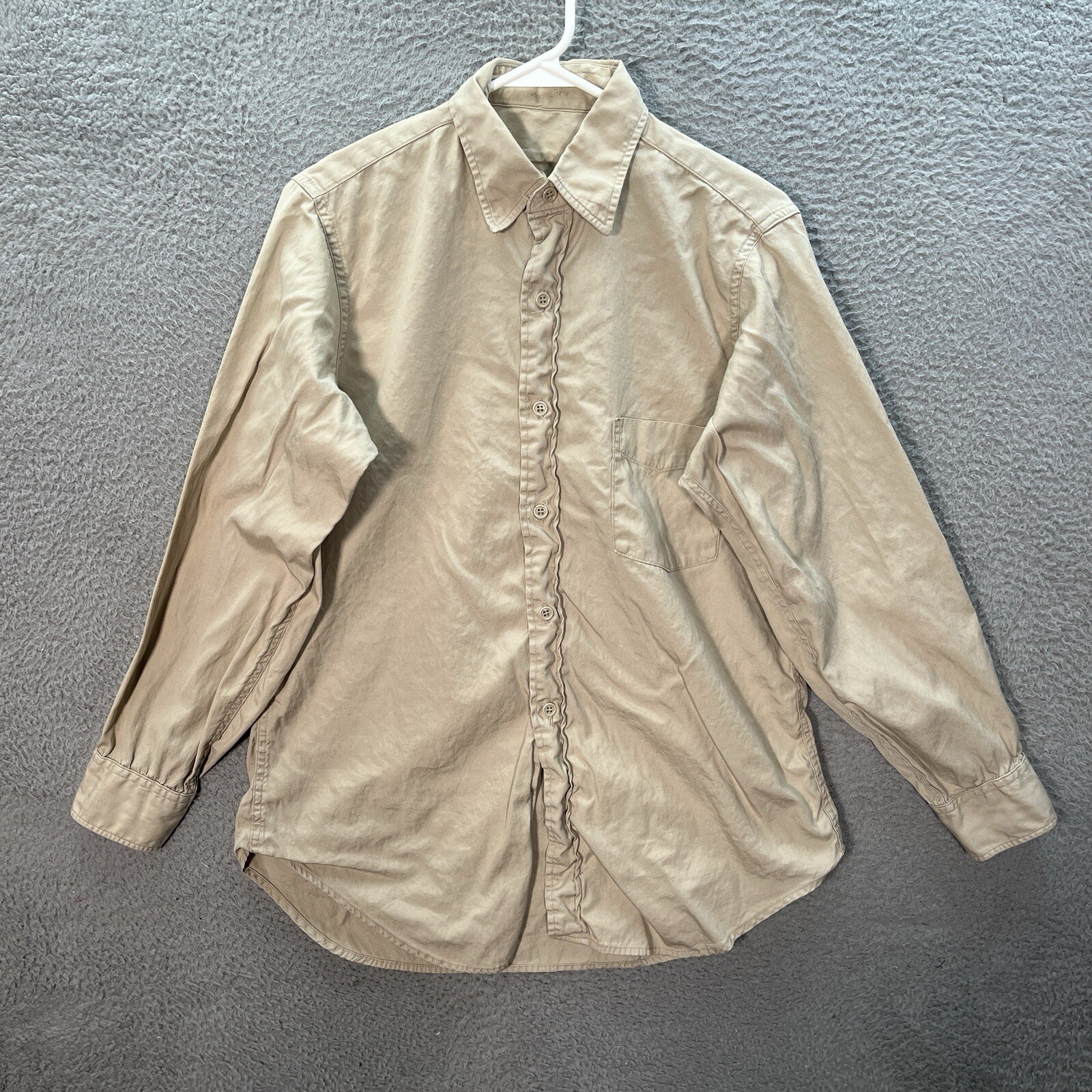 Vintage Military Shirt Adult Medium Tan Khaki Long Sleeve 1950s T3435 Army Mens