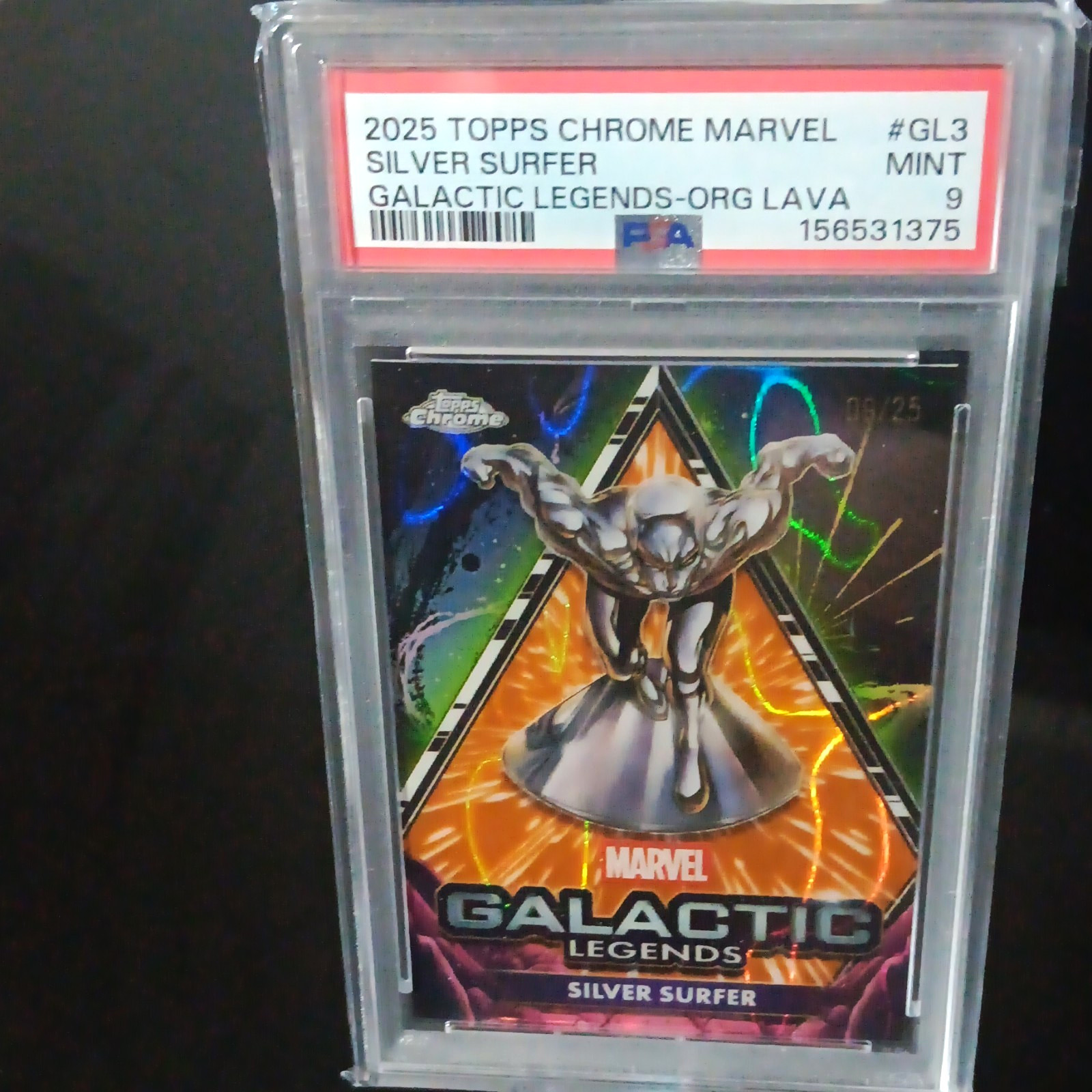 2025 Topps Chrome Marvel Silver Surfer Galactic Legends Org Lava GL-3 PSA 9/25 
