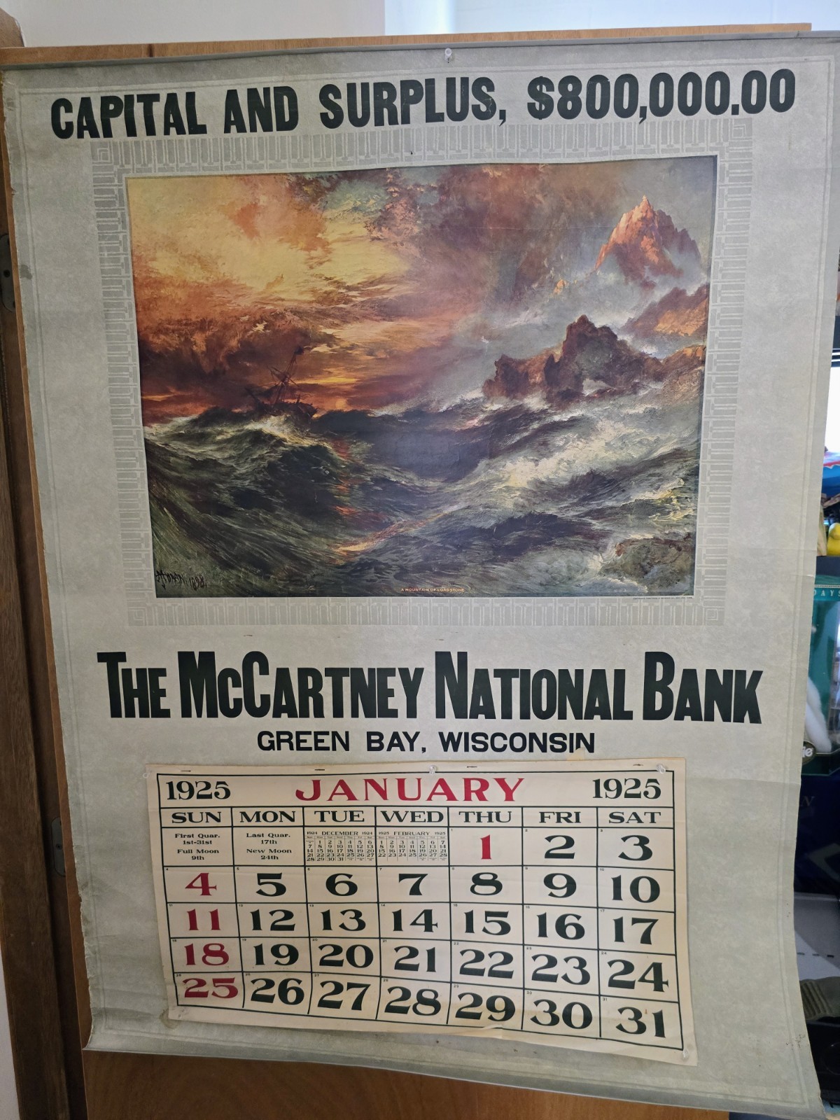 Vintage 1925 McCartney National Bank Green Bay WI Calendar Thomas Moran Art