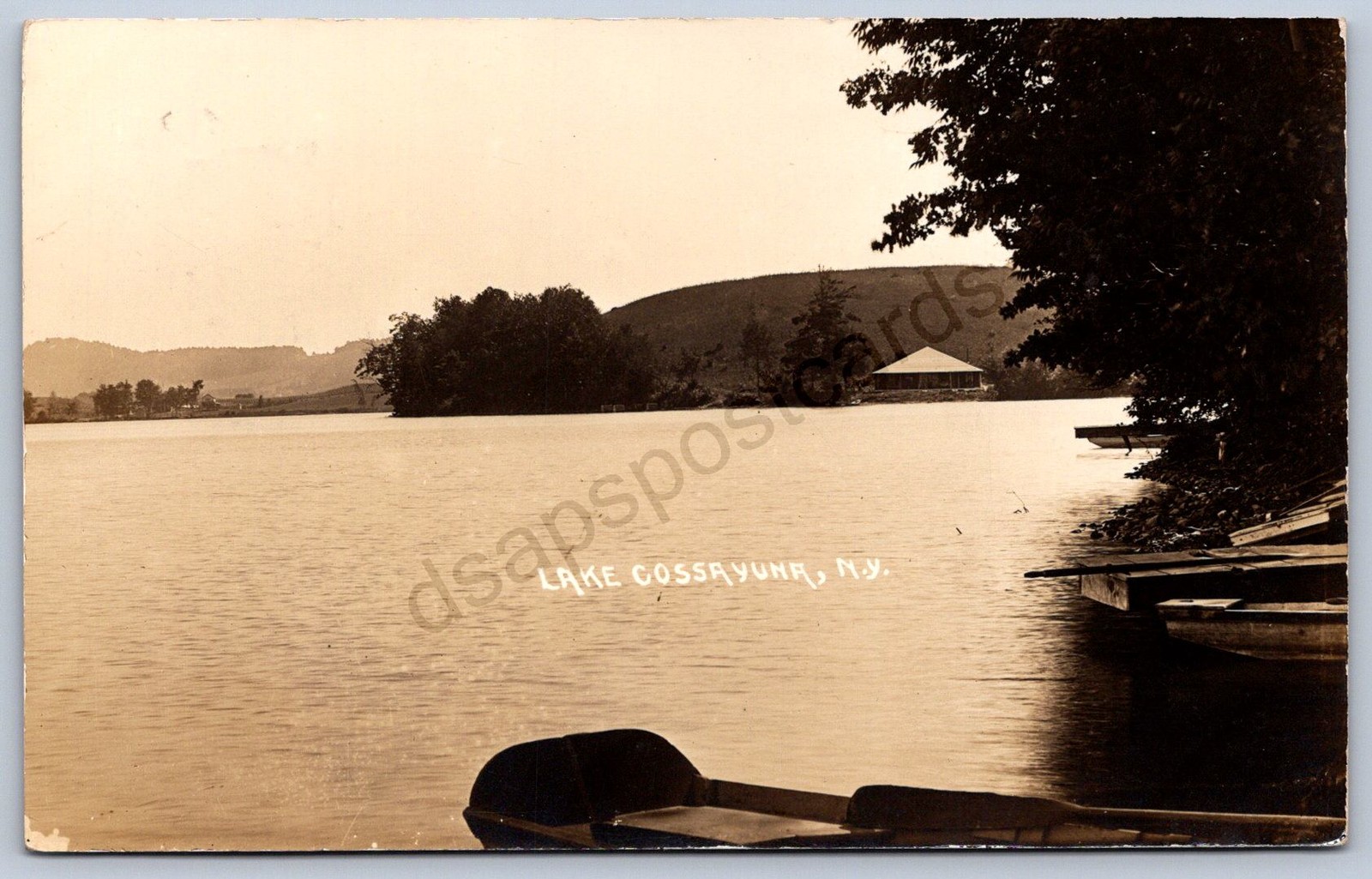 K32/ Lake Cossayuna New York RPPC Postcard c1910 Boat Dock Pavilion 1166