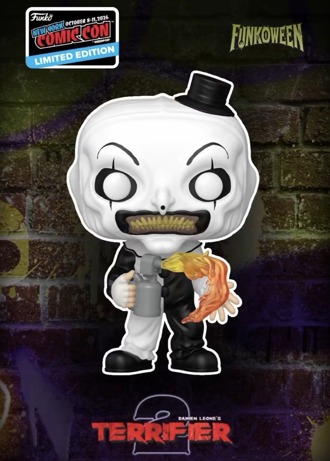 NYCC 2026 FUNKO OFFICIAL POP TERRIFIER 2 ART THE CLOWN w/FLAMETHROWER PreOrder