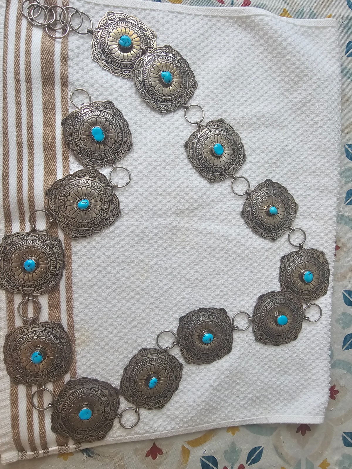 Vintage Navajo Sterling Silver Turquoise Concho Belt