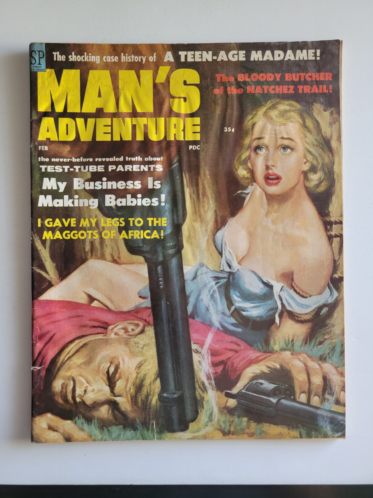 MAG: Man's Adventure Magazine Feb 1959-eaten by maggots Vic Prezio Cover Art
