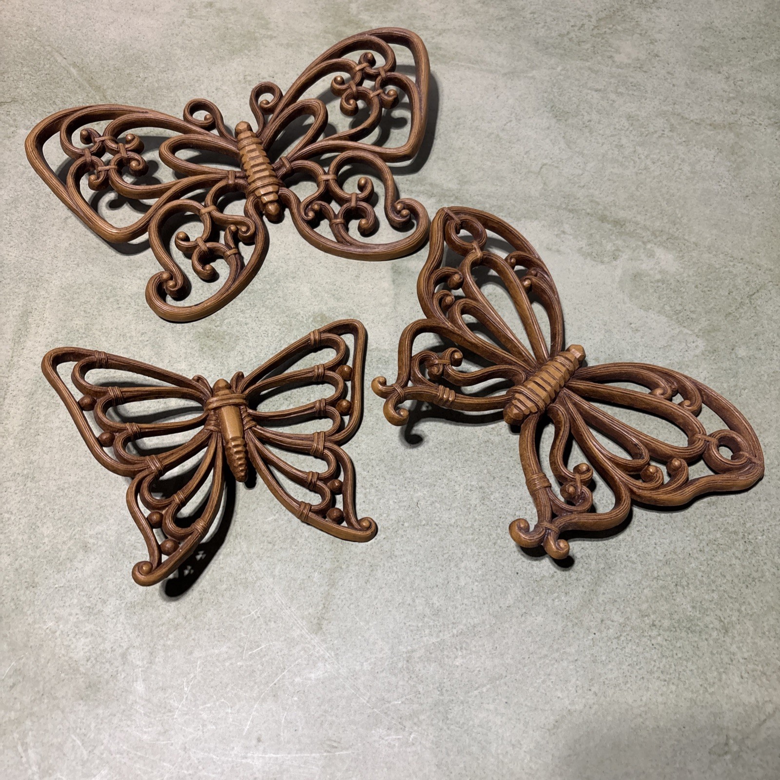 Vintage Homco Butterfly Wall Decor. Brown Wood Style. Lot Of 3. 