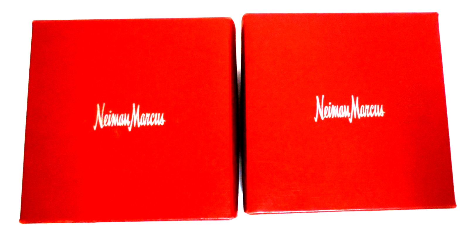 2 RED VINTAGE NEIMAN MARCUS BOXES COLLAPSIBLE UNUSED SOME MARKS ON EDGES