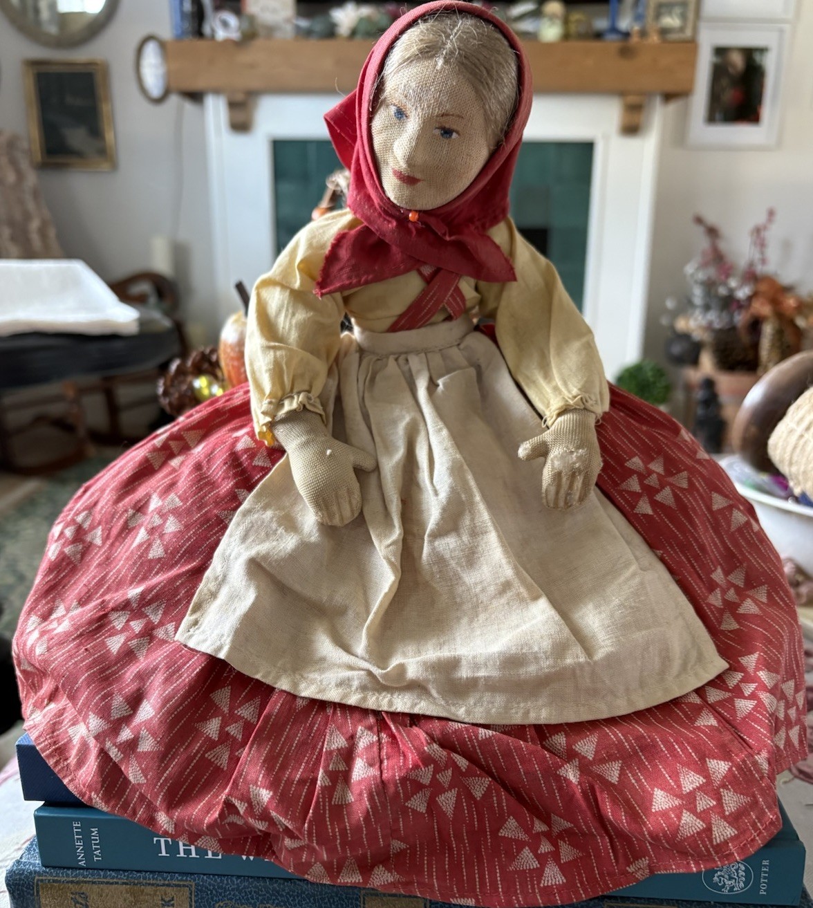 Vintage Russian Cloth Peasant Doll Teapot Cozy Insulated Quilted Skirt