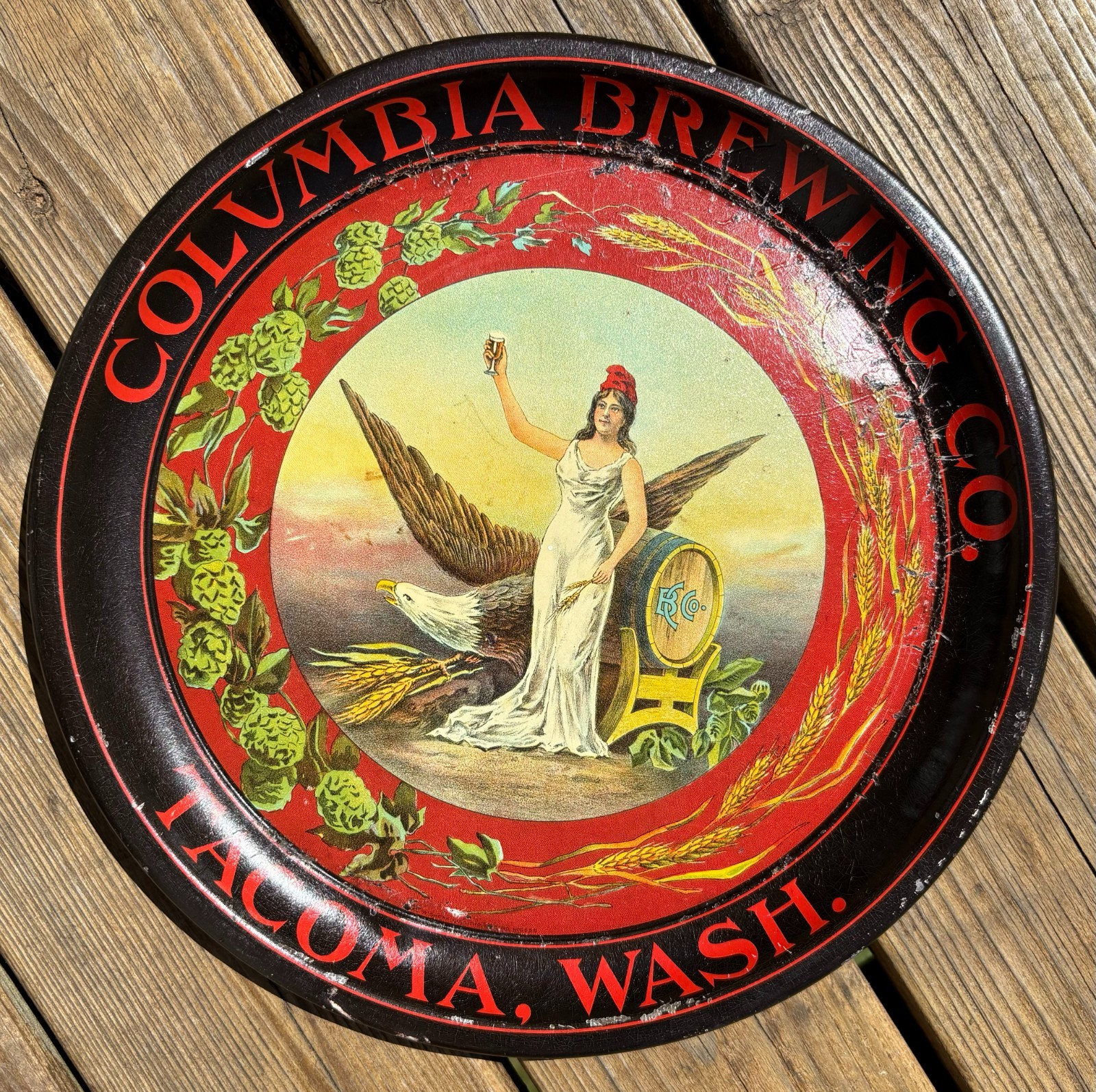 Antique Pre-Prohibition Columbia Brewing Co Tacoma Serving Tray - Rare