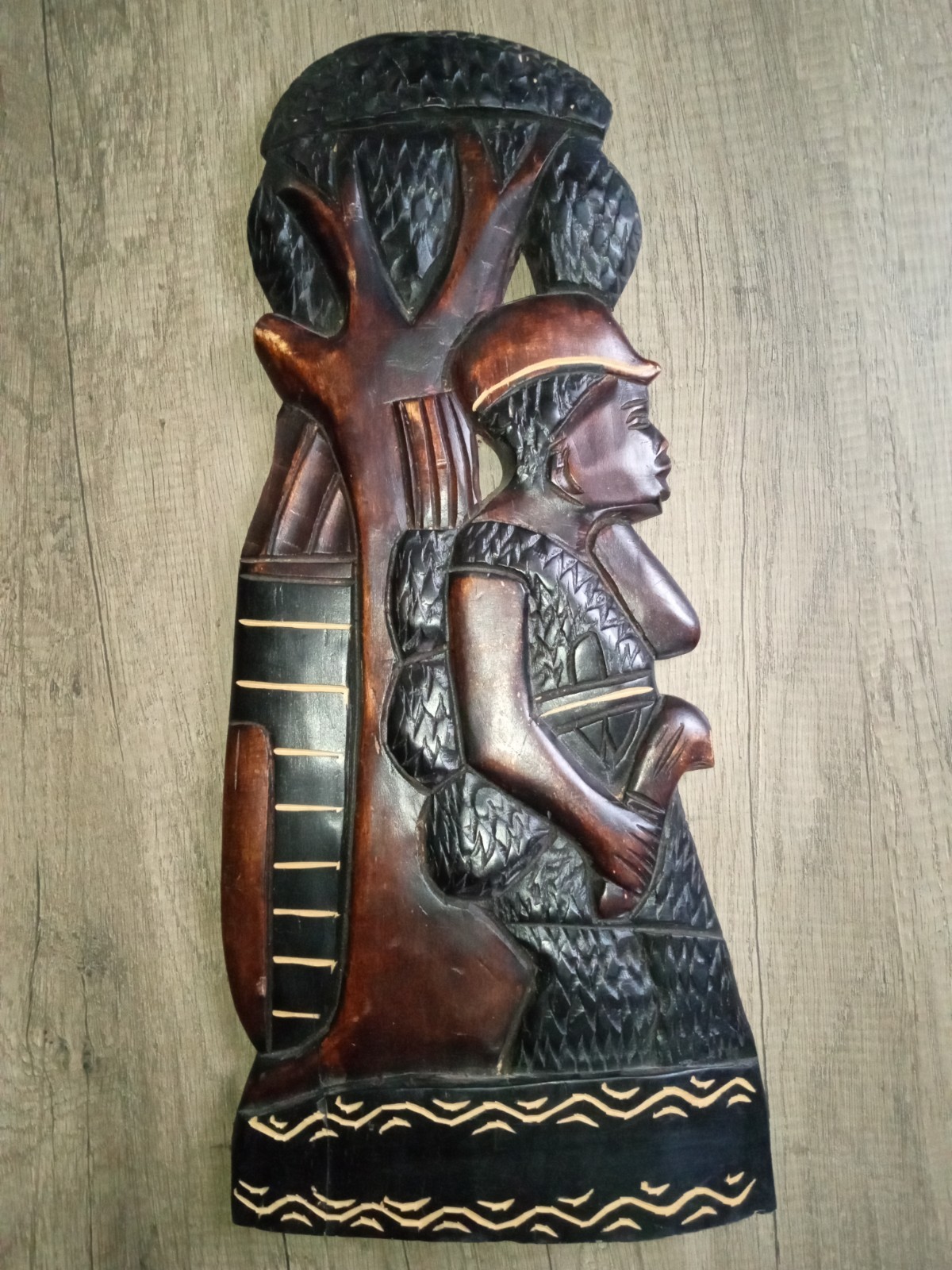 Handcarved in Ghana - African wood carved - chipped on side, still nice