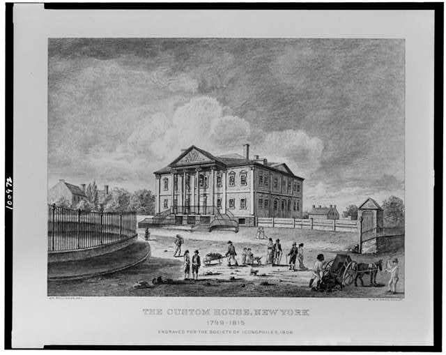 Photo:New York NY Custom House 1799-1815 Engraving Horse People 1900s
