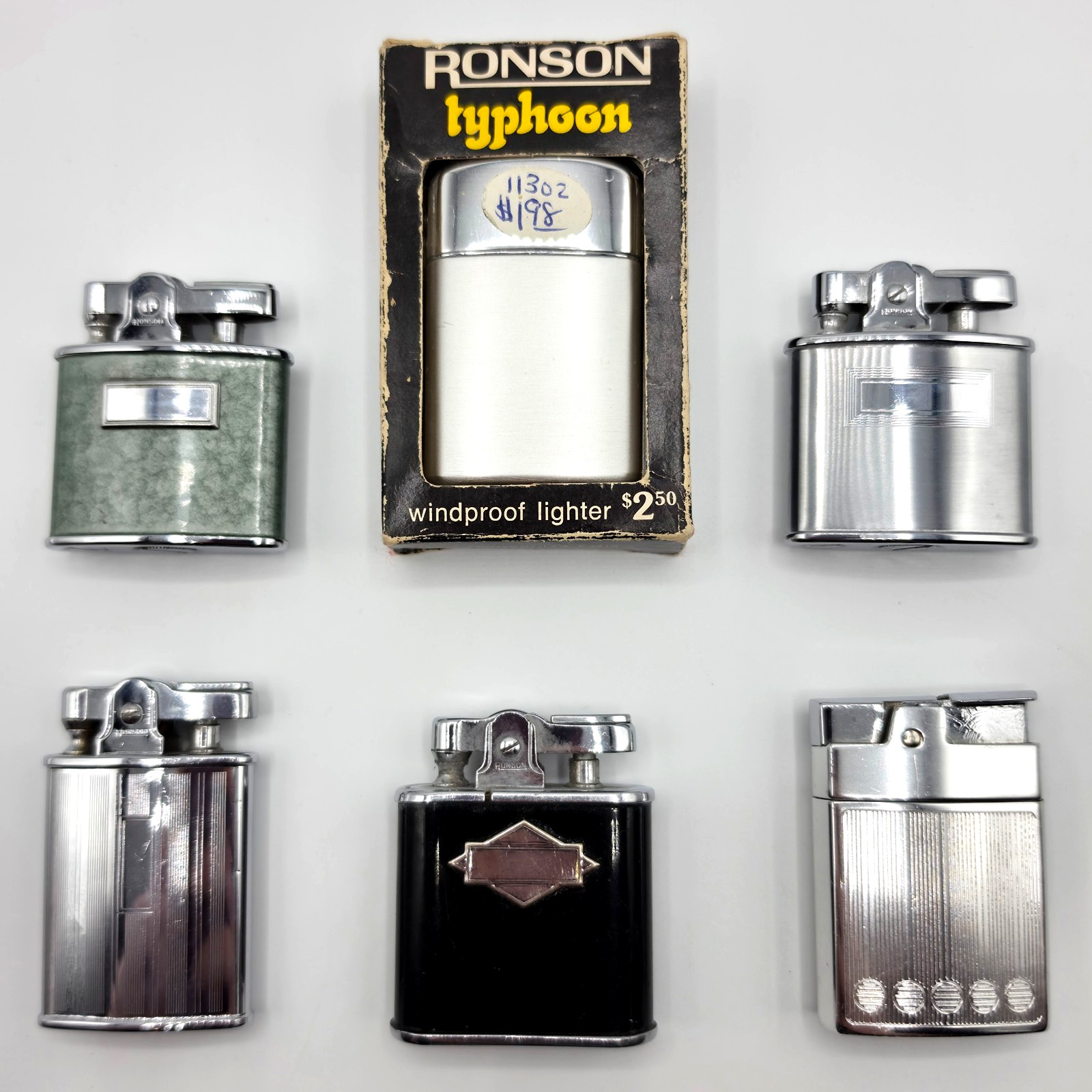 6 Vintage Ronson Lighters - Standard, Typhoon In Box, Banker, Whirlwind, Rover