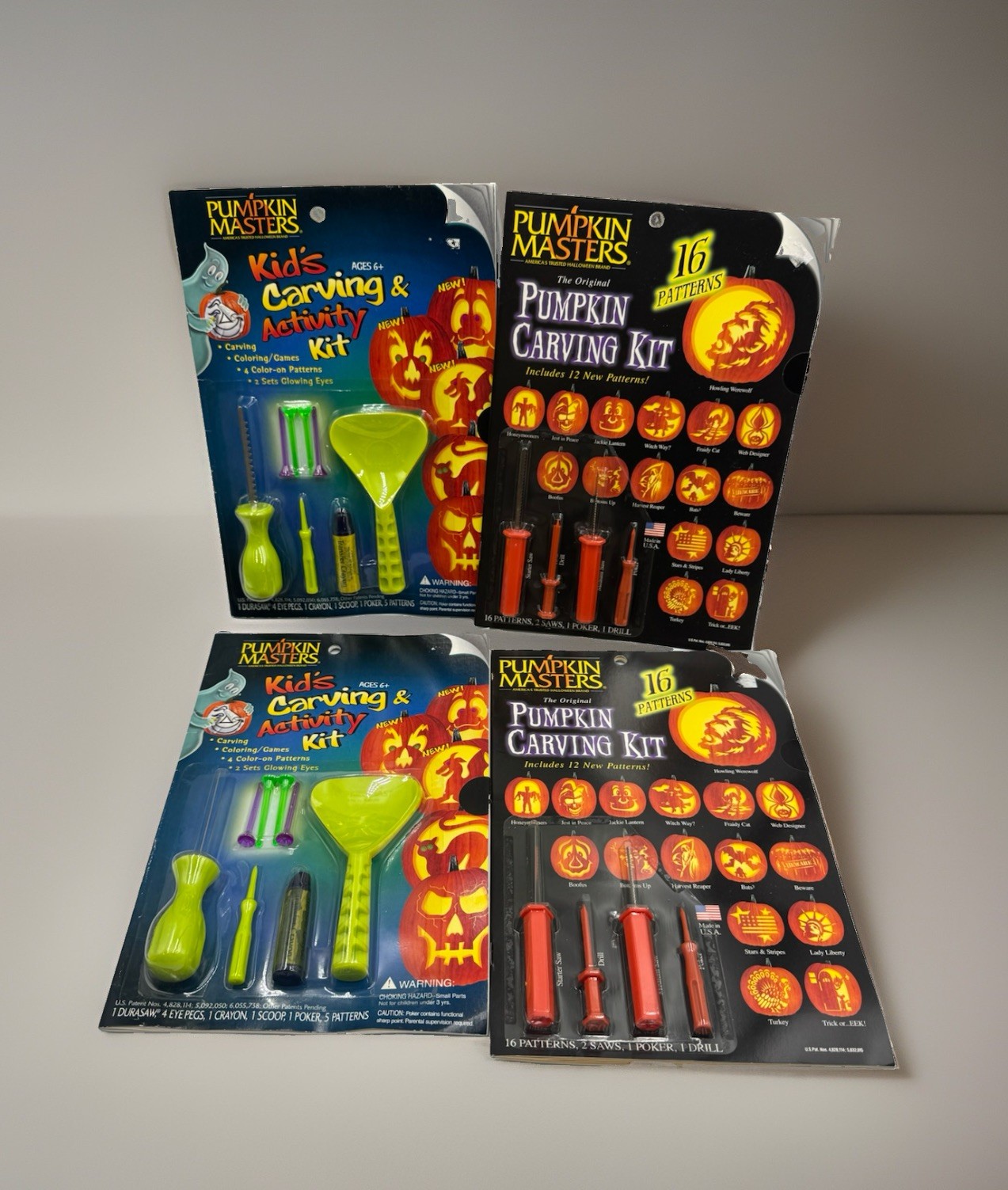 Vintage 2002 Pumpkin Masters Carving Kits Lot of 4 Halloween NOS Patterns Tools