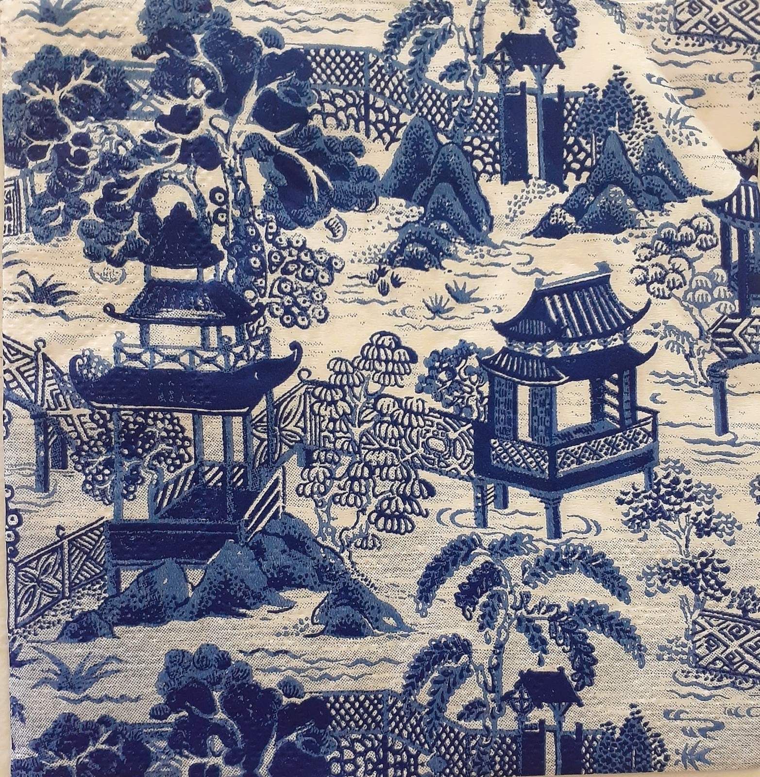2 individual Paper Decoupage BEVERAGE NAPKINS -ORIENTAL BLUE FOR SHELLS