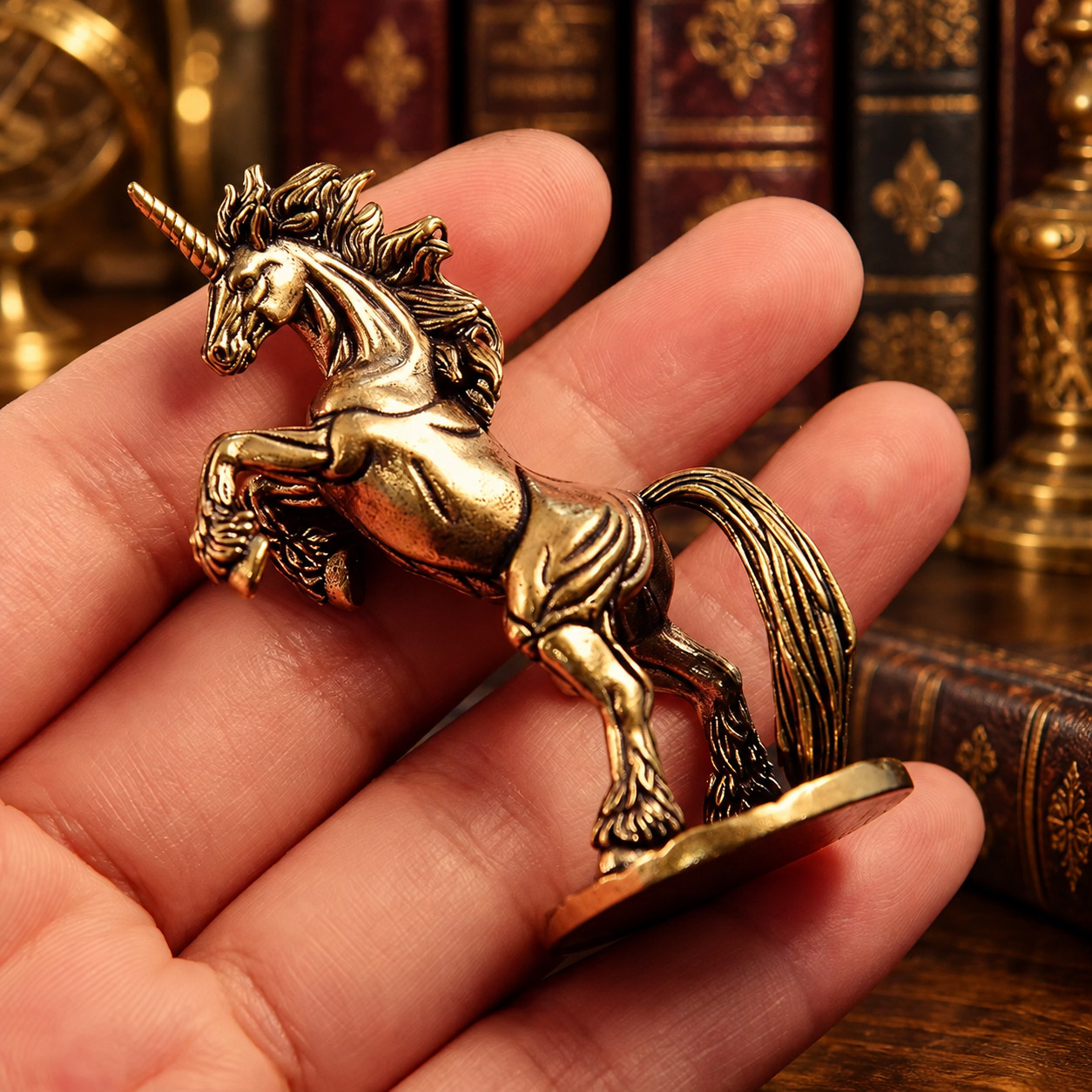 Solid Vintage Brass Unicorn Statue Ornament Animal Collectible Horse Lover CUTE