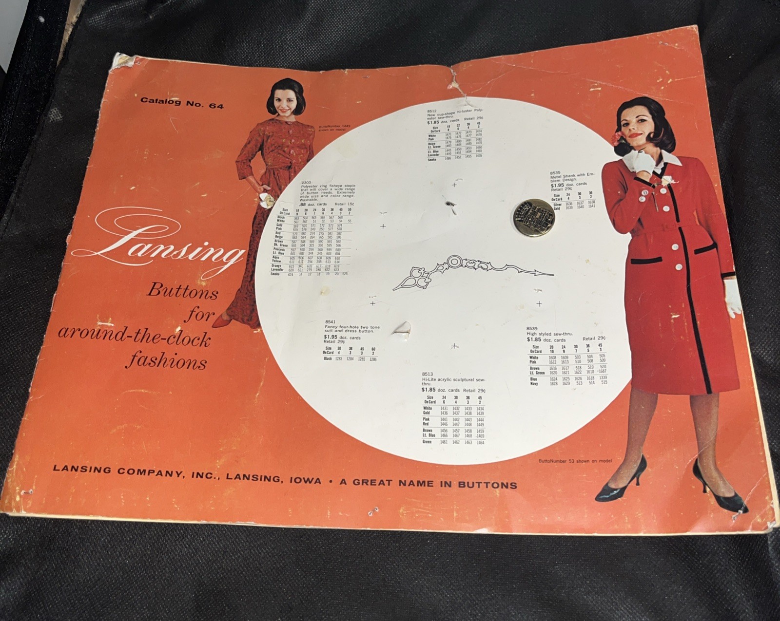 Vintage 1950’s Lansing Co Button Dealer Catalog Samples  25 Buttons various 