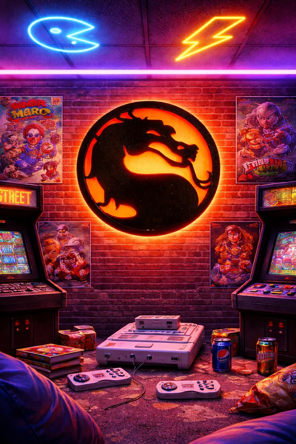 Illuminated Mortal Kombat Dragon Wall Sign Black Orange Wood 12in Circle