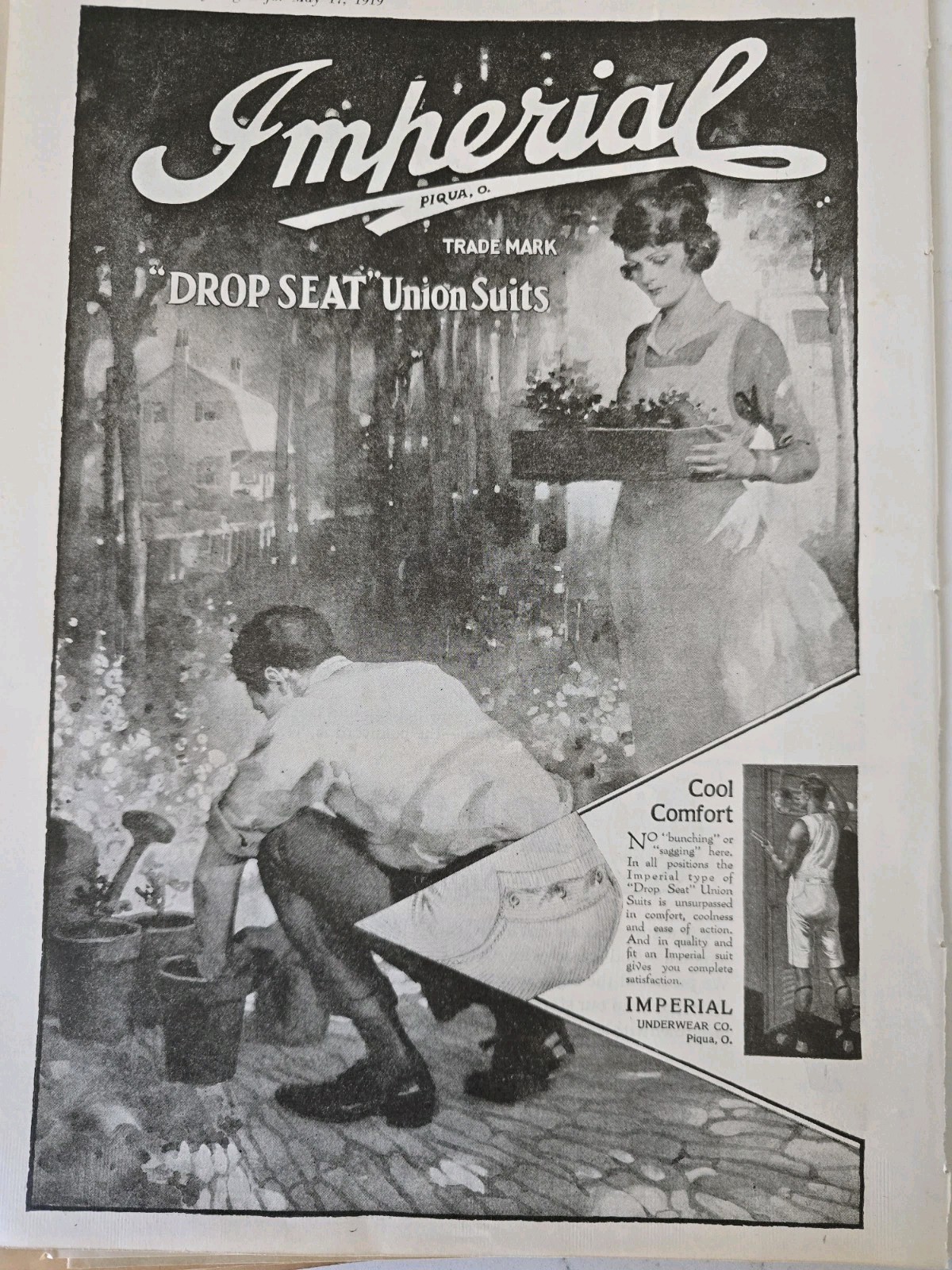1919 Men's Imperial Underwear Drop Seat Union Suits Vintage Fashion Ad 
