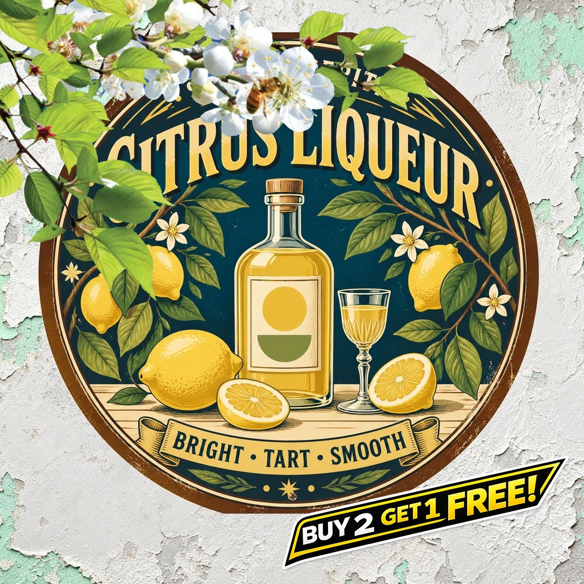 Italian Limoncello Citrus Round Metal Tin Sign Kitchen Wall Decor 8x8
