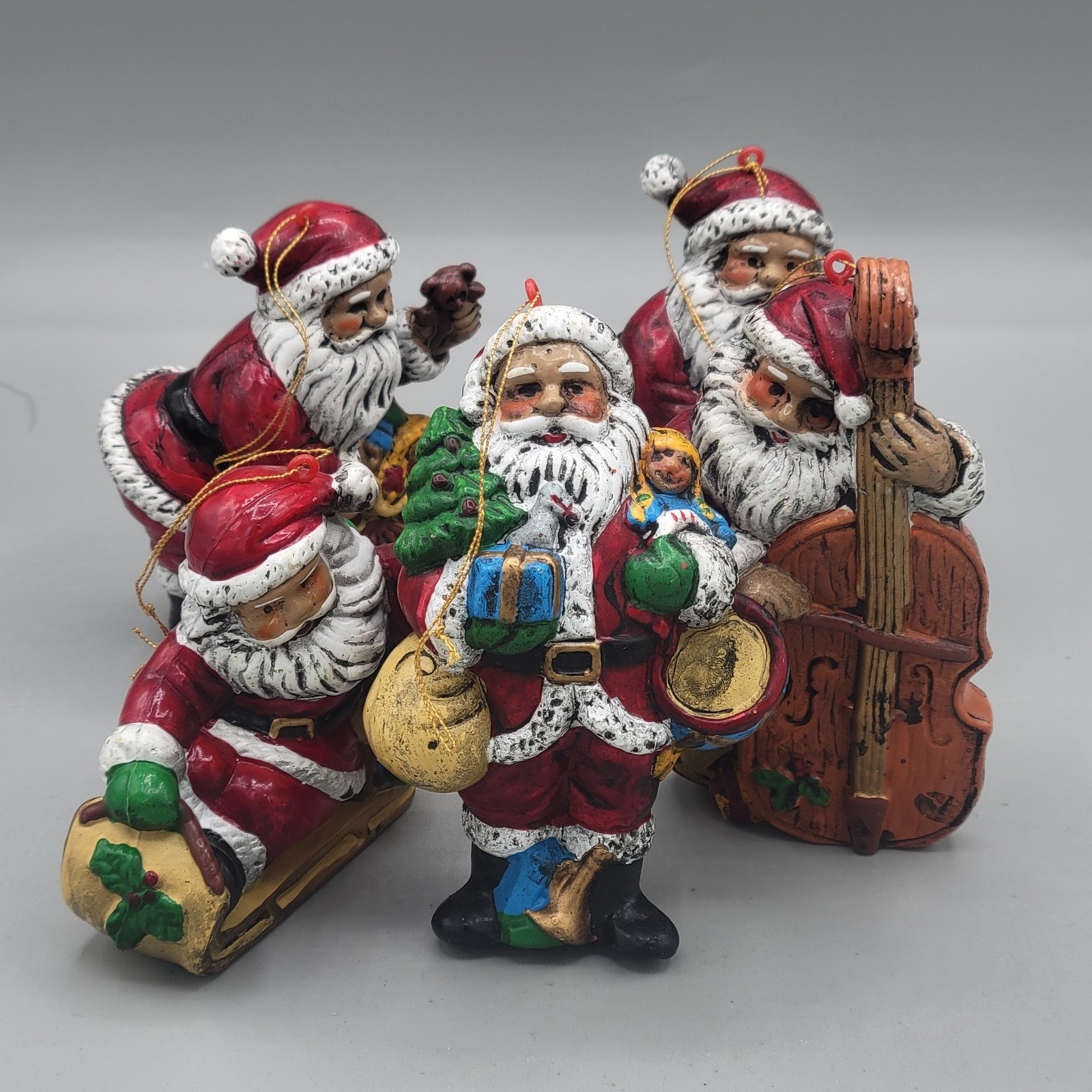 Vintage Molded Plastic Santa Christmas Ornaments Old World Style Lot of 5