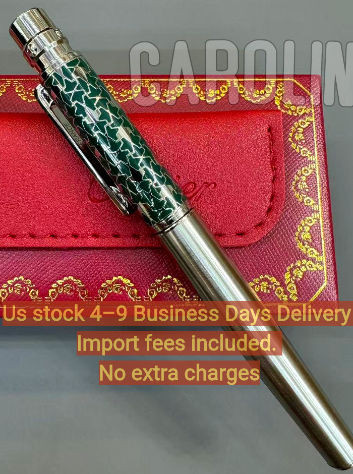CARTIER Santos Emerald Green Geometric Pattern Rollerball Silver Tone Luxury