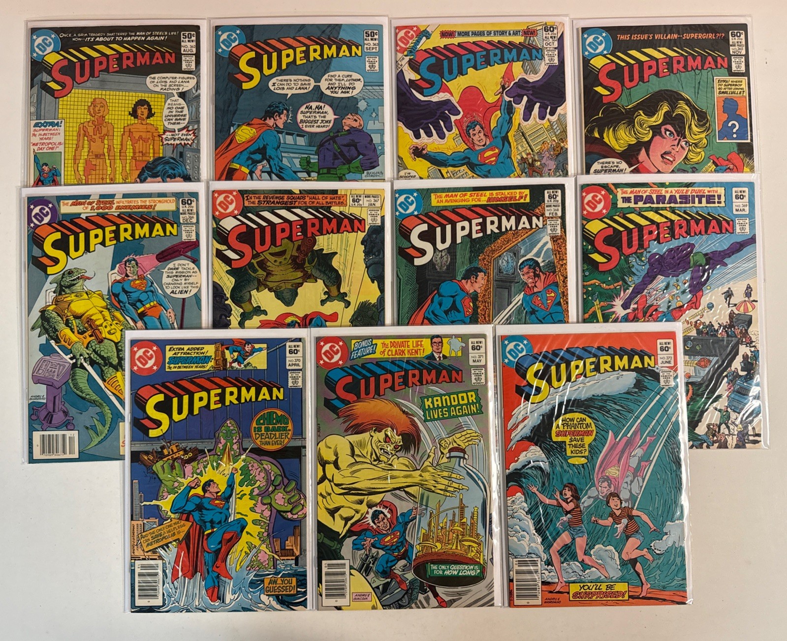 SUPERMAN comic lot 11 issues #362-372 (DC comics 1981) VF avg Bronze age