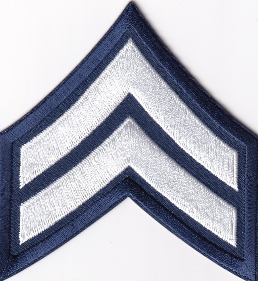 CPL Corporal Chevrons WHITE on NAVY BLUE 3 X 3.25 police sheriff patches