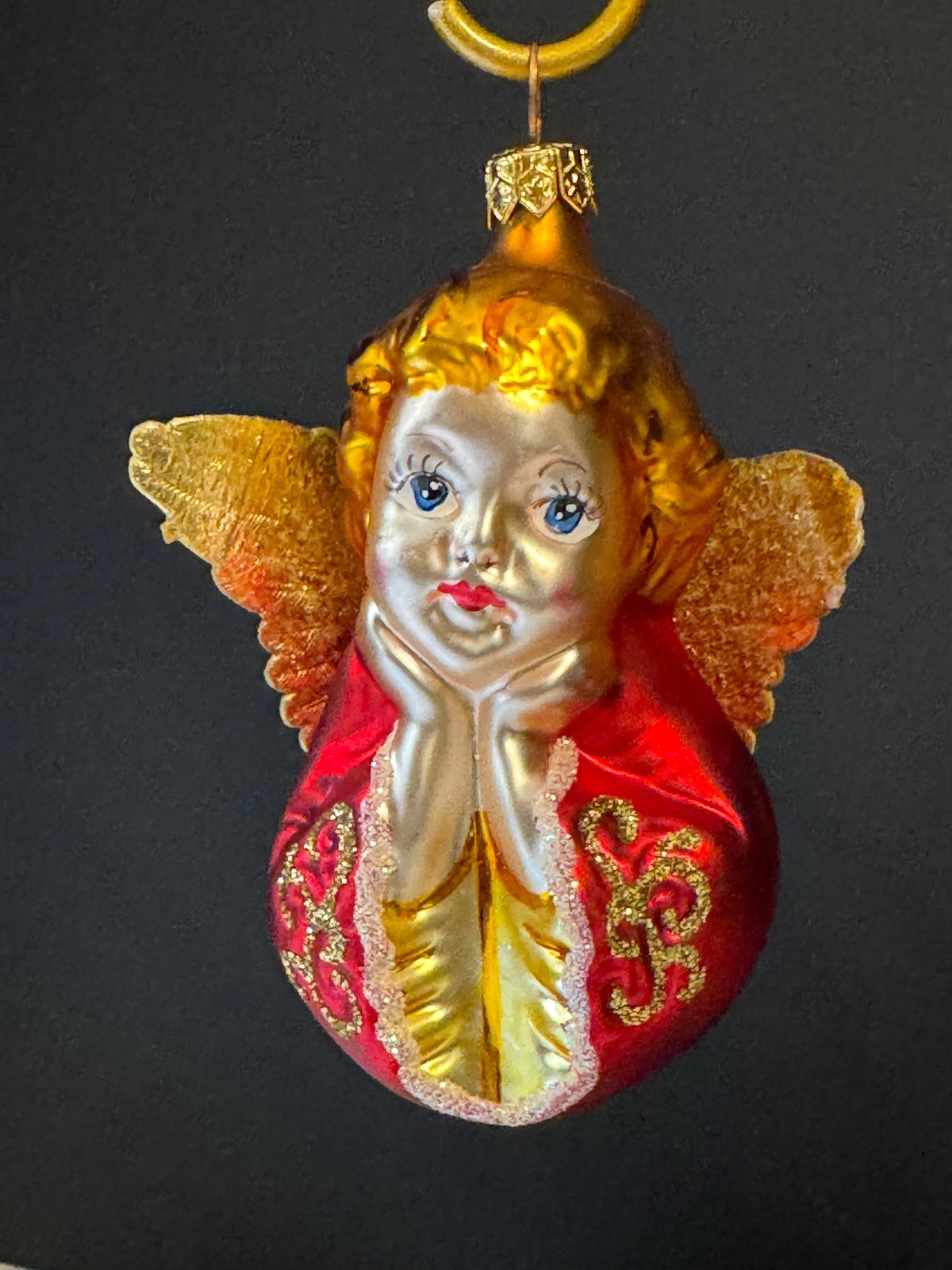 VTG Christopher Radko SWEET DREAMS ANGEL Red/Gold Christmas Ornament 1990's