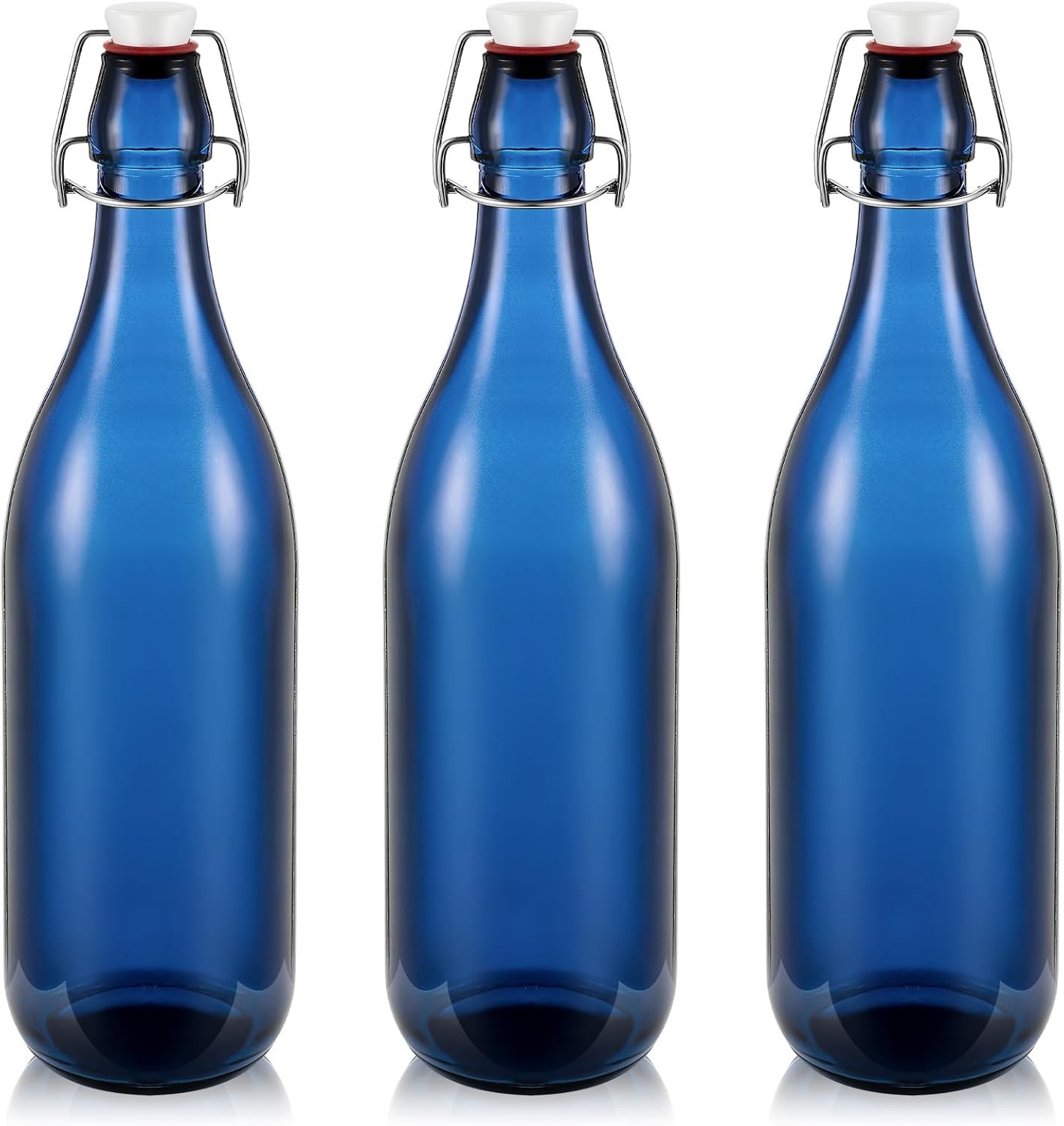3 Pcs Blue Flip Top Glass Bottle 1 l / 33.75 oz Blue Glass Water Bottles with...
