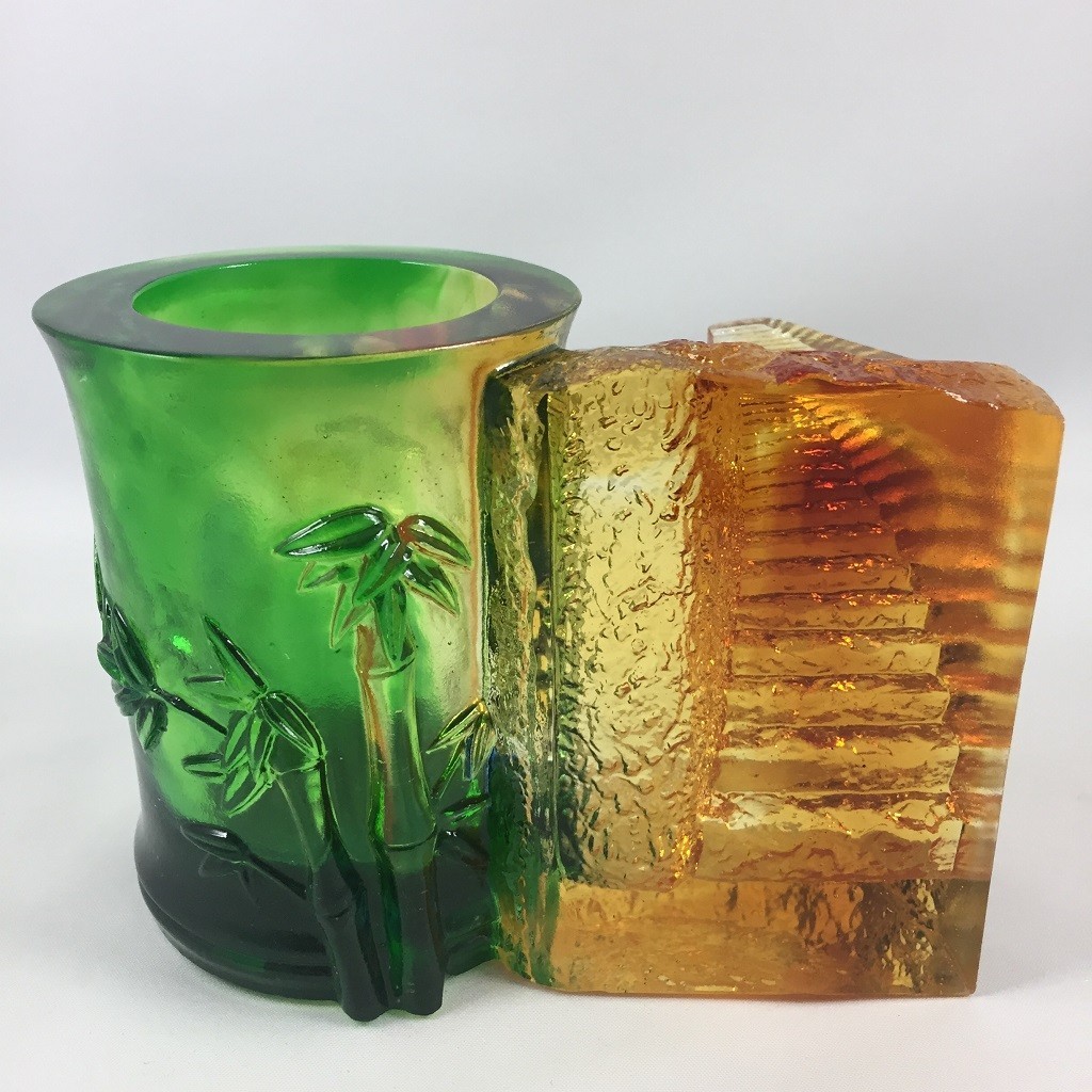 Liuli Crystal Glass Bamboo Pen Holder Ornament –Feng Shui Home Decor collectible