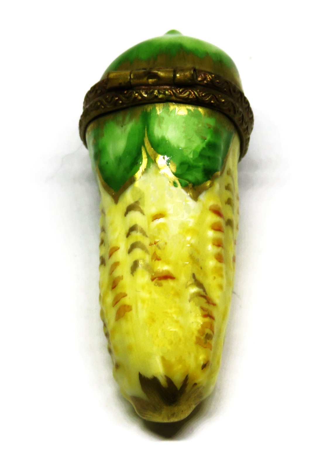 LIMOGES FRANCE BOX - SMALL EAR OF CORN ON THE COB - HEN CLASP - VEGETABLES