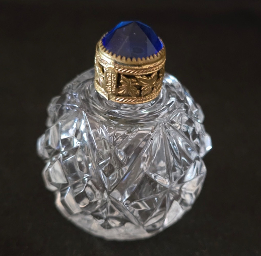 Antique Vintage Perfume Bottle Irice MINI Czech Blue Jeweled Filigree 1930's WOW